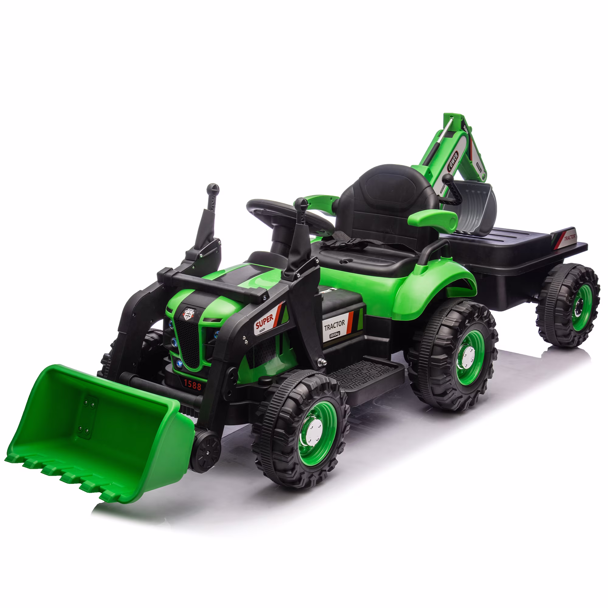 24V Kids Ride-On Electric Tractor Toy with 4-in-1 Construction Attachments (Excavator, Dump Truck & Bulldozer) w/Parent Remote Control,3-Speed Adjustable,Built-in Music Player,LED Tail-light