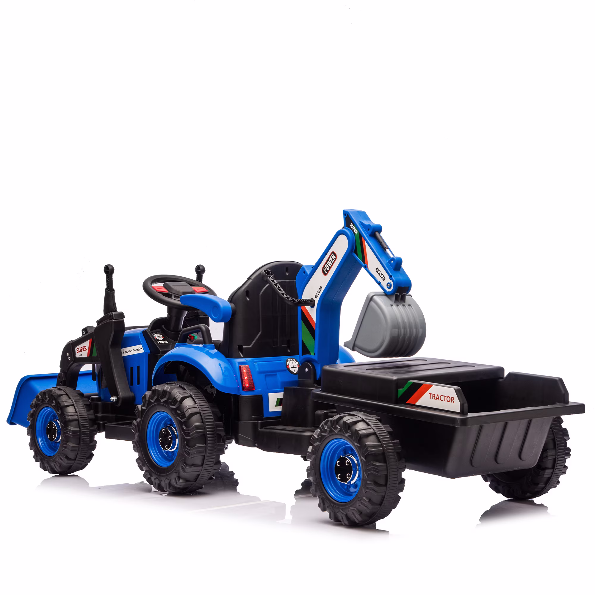 24V Kids Ride-On Electric Tractor Toy with 4-in-1 Construction Attachments (Excavator, Dump Truck & Bulldozer) w/Parent Remote Control,3-Speed Adjustable,Built-in Music Player,LED Tail-light