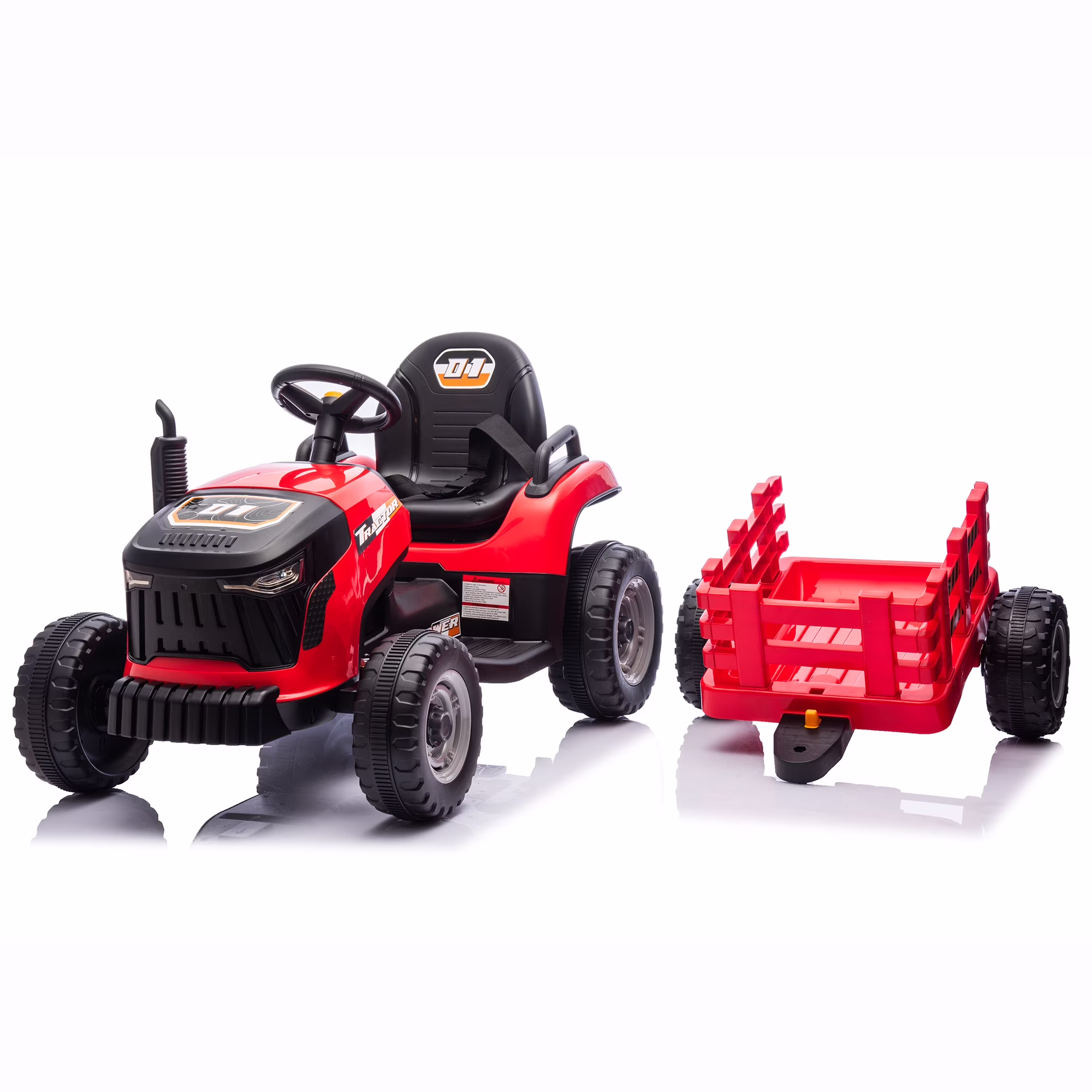 24V Kids Ride on Tractor with Remote Control, Dual Motors Electric Battery Powered Motorized Vehicle w/ Trailer, Bluetooth Music, Outdoor Toys, Red - Image 4