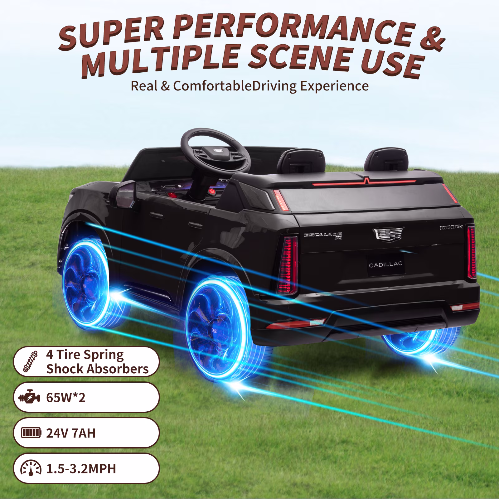 24V Licensed luxury car 2-Seater Electric Ride-On Car for Kids – Battery Powered – Parental Remote Control – 4-Wheel Suspension – Smooth Start – LED Lights – MP3 Music – Gift for Boys & Girls –Black - Image 4