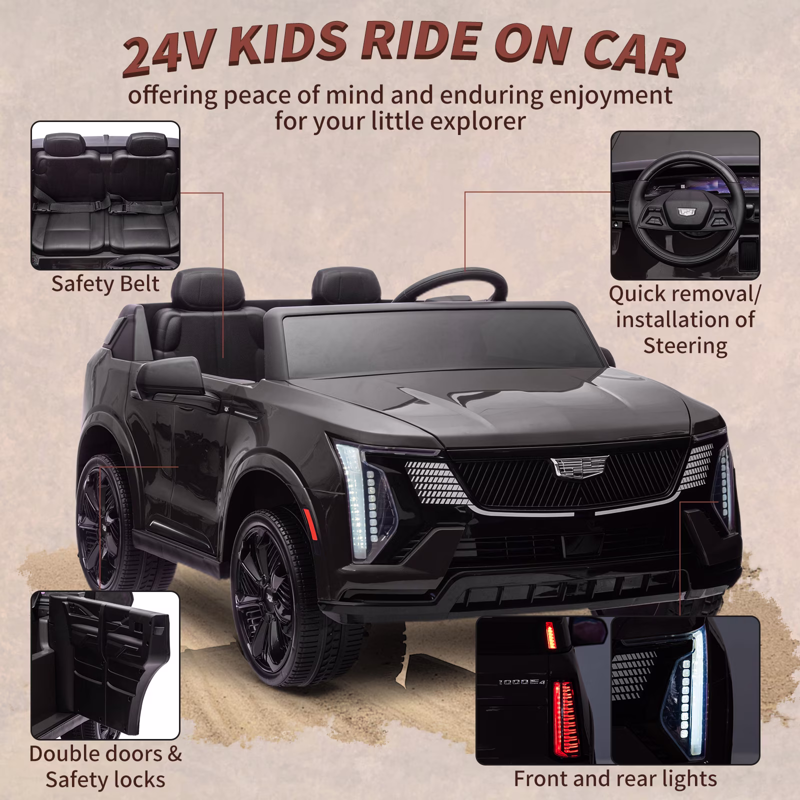 24V Licensed luxury car 2-Seater Electric Ride-On Car for Kids – Battery Powered – Parental Remote Control – 4-Wheel Suspension – Smooth Start – LED Lights – MP3 Music – Gift for Boys & Girls –Black - Image 2