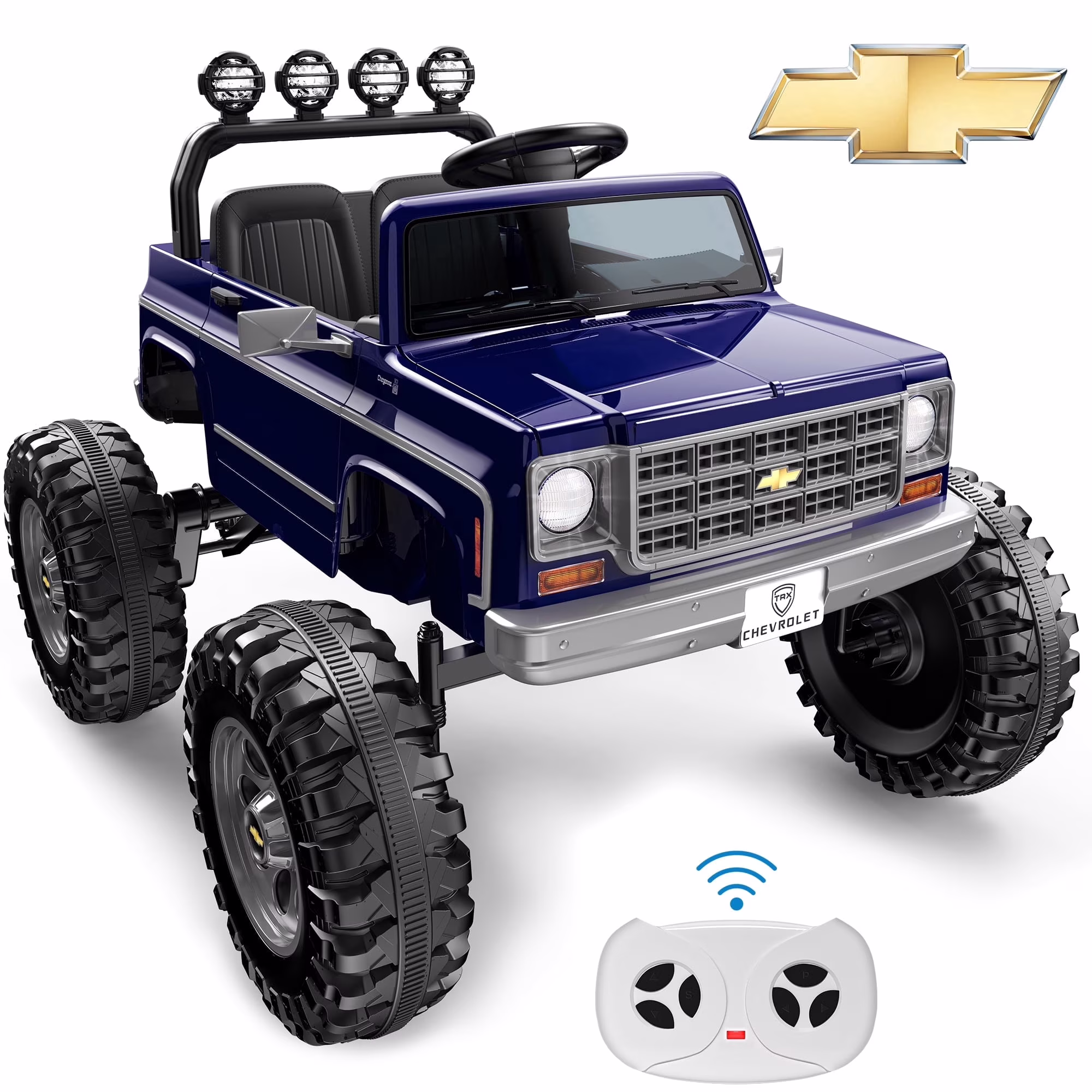 24V Ride on Car 2 Seater, Licensed Chevrolet Cheyenne Powered Ride on Toy Truck with Remote Control, 4 Wheels Electric Vehicle Giftable Toy Car for Kids Aged 3-8, Spring Suspension, Blue-Purple