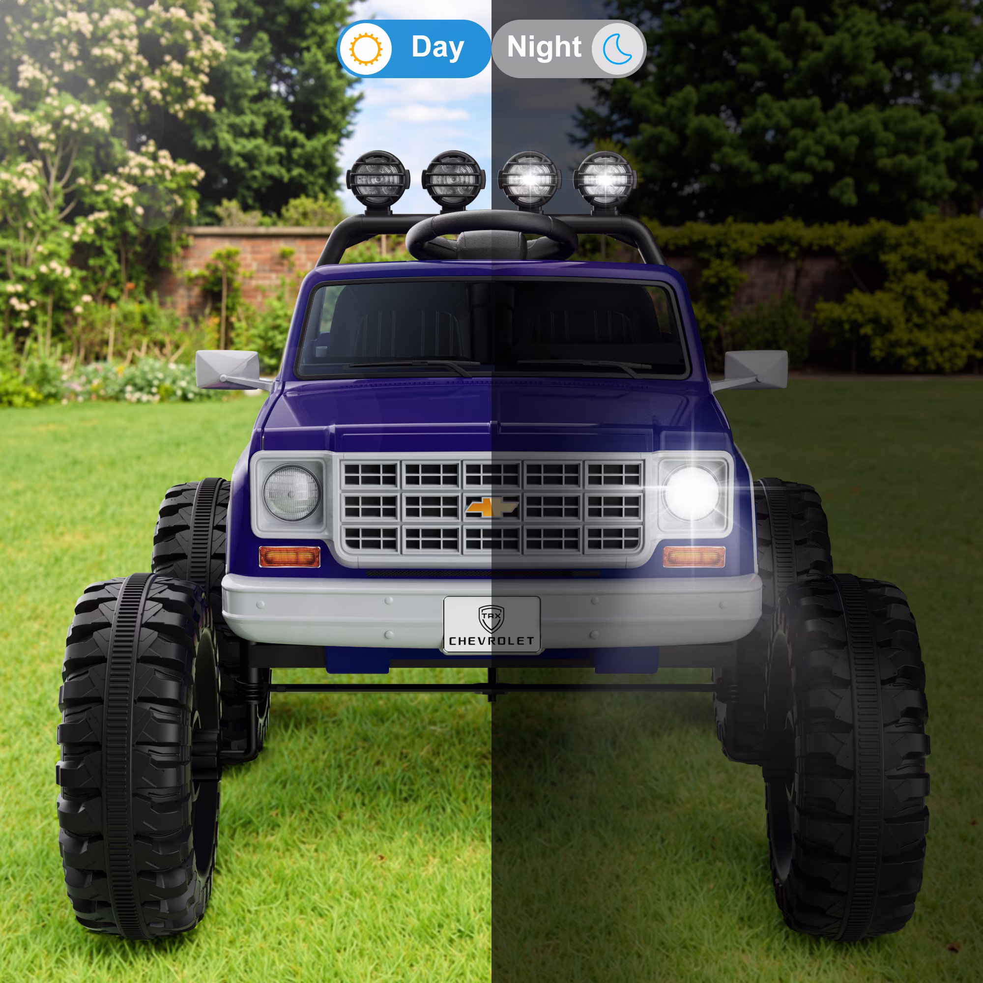 24V Ride on Car 2 Seater, Licensed Chevrolet Cheyenne Powered Ride on Toy Truck with Remote Control, 4 Wheels Electric Vehicle Giftable Toy Car for Kids Aged 3-8, Spring Suspension, Blue-Purple - Image 5