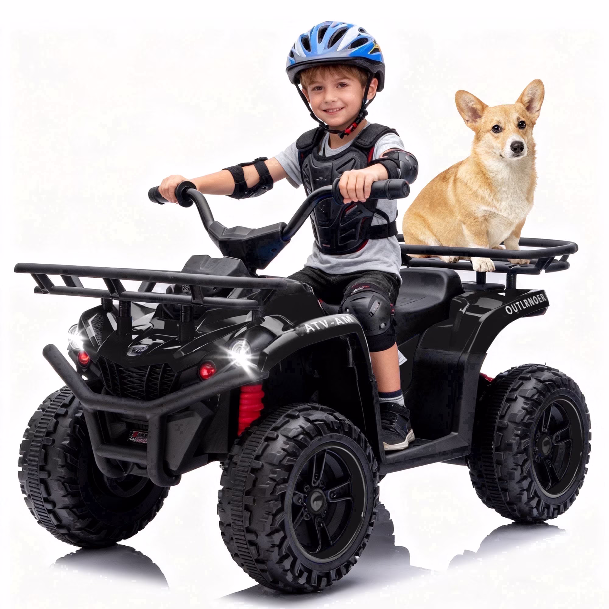 24V Ride on Car, Kids ATV Quad with Bluetooth Music w/Storage Racs, Anti-Slip Tires, 160W Motors, Crash Bars, Power Display, LED Lights & Bluetooth, 24 Volt Ride on Toys for Toddlers Ages 3+, Black