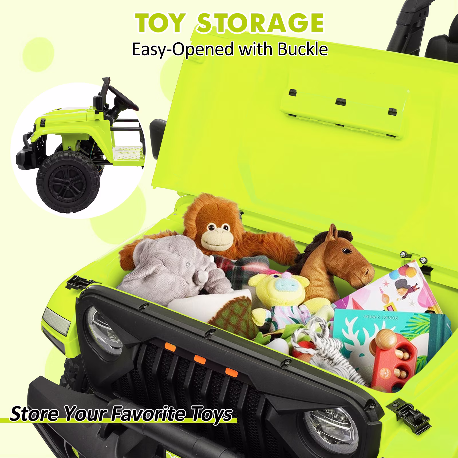 24V Ride On Car with Remote Control, 2 Seater Electric Vehicles for Big Kids, Adjustable Car Body Ride On Truck with 3 Speeds, LED Lights, Music, 4-Wheeler Suspension, Green - Image 5