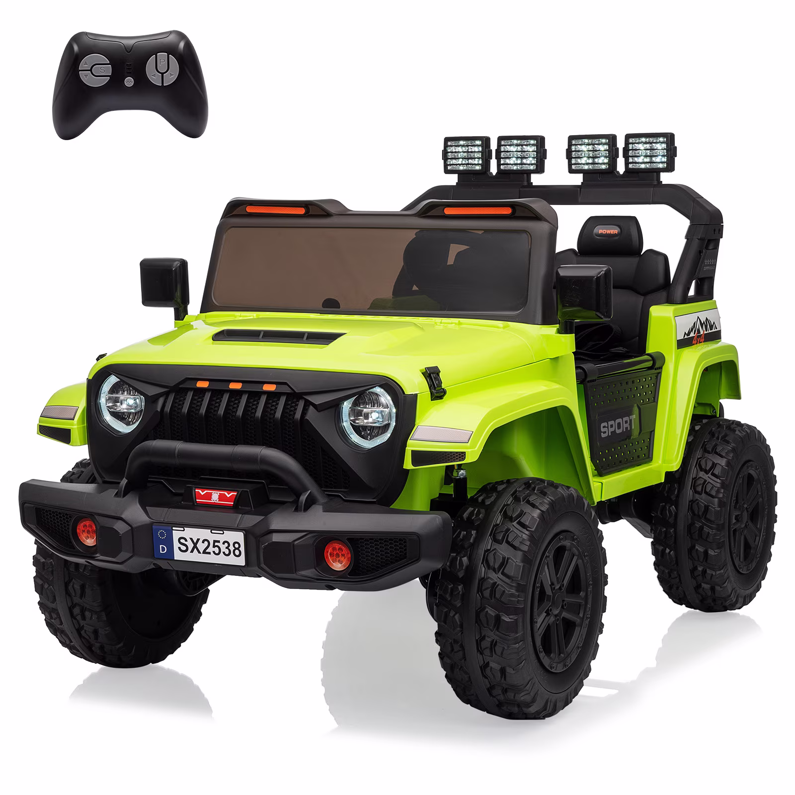 24V Ride On Car with Remote Control, 2 Seater Electric Vehicles for Big Kids, Adjustable Car Body Ride On Truck with 3 Speeds, LED Lights, Music, 4-Wheeler Suspension, Green