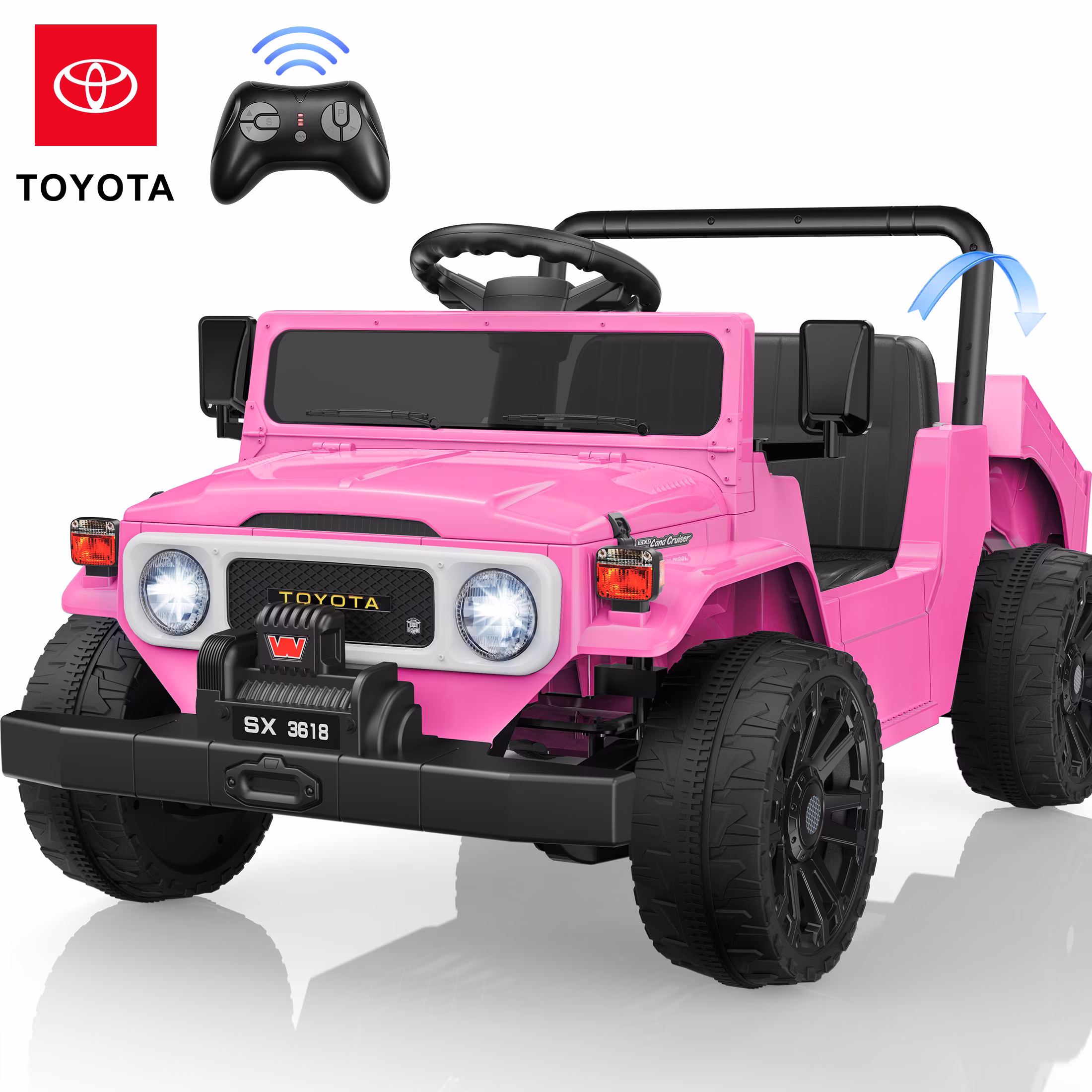 24V Ride On Dump Truck for Kids, Licensed Toyota Land Cruiser FJ45 Power Car Wheels Ride On Toy with Electric Dump Bed, Parent Remote Control, Music, LED Lights, Birthday Gift for Kids Ages 3-6, Pink