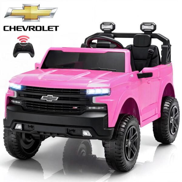 24V Ride on Toys, Chevrolet Silverado 2 Seater Ride on Cars with Remote Control, Battery Powered Kids Electric Cars with 4 Wheel Suspension, LED Lights, Bluetooth Music
