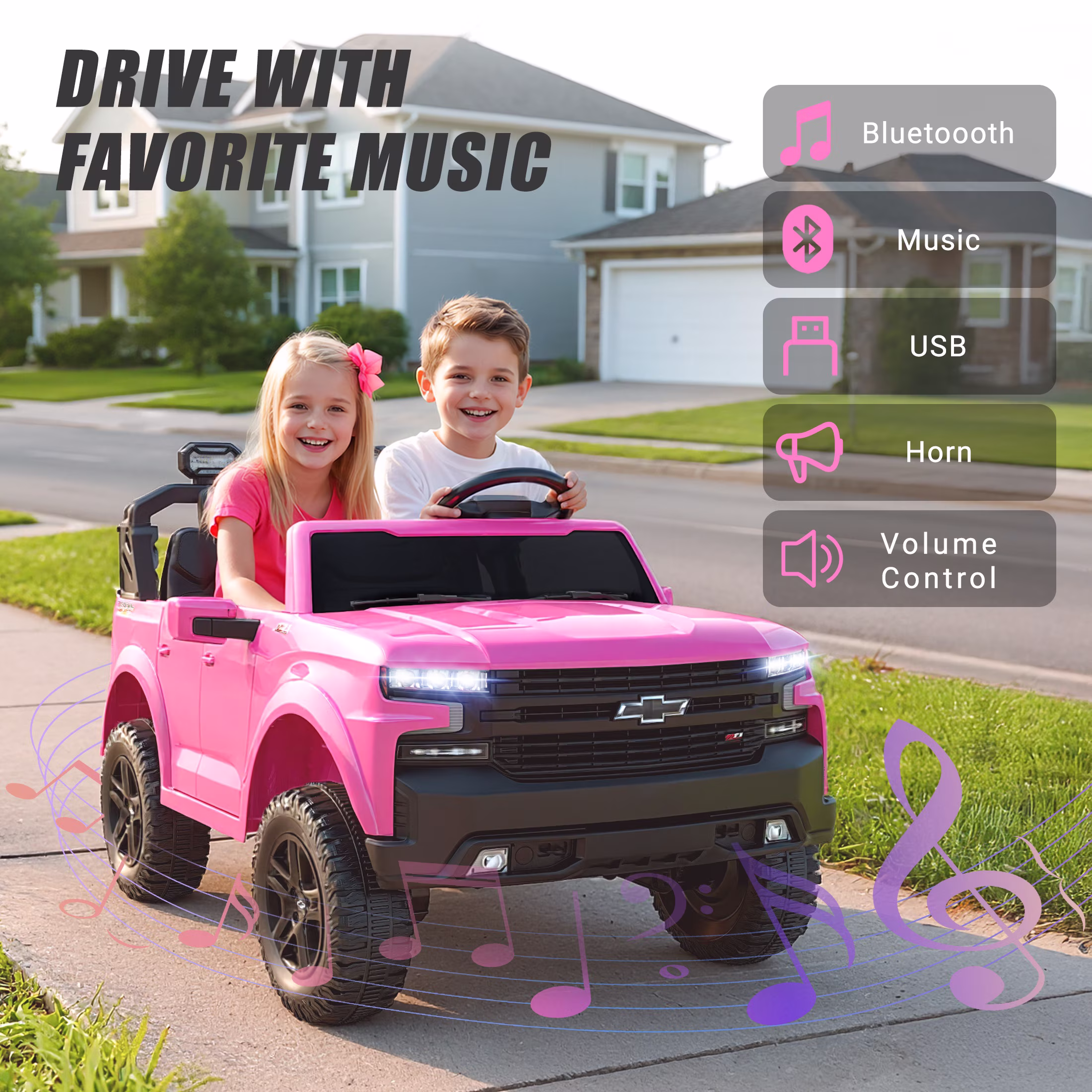 24V Ride on Toys, Chevrolet Silverado 2 Seater Ride on Cars with Remote Control, Battery Powered Kids Electric Cars with 4 Wheel Suspension, LED Lights, Bluetooth Music - Image 5