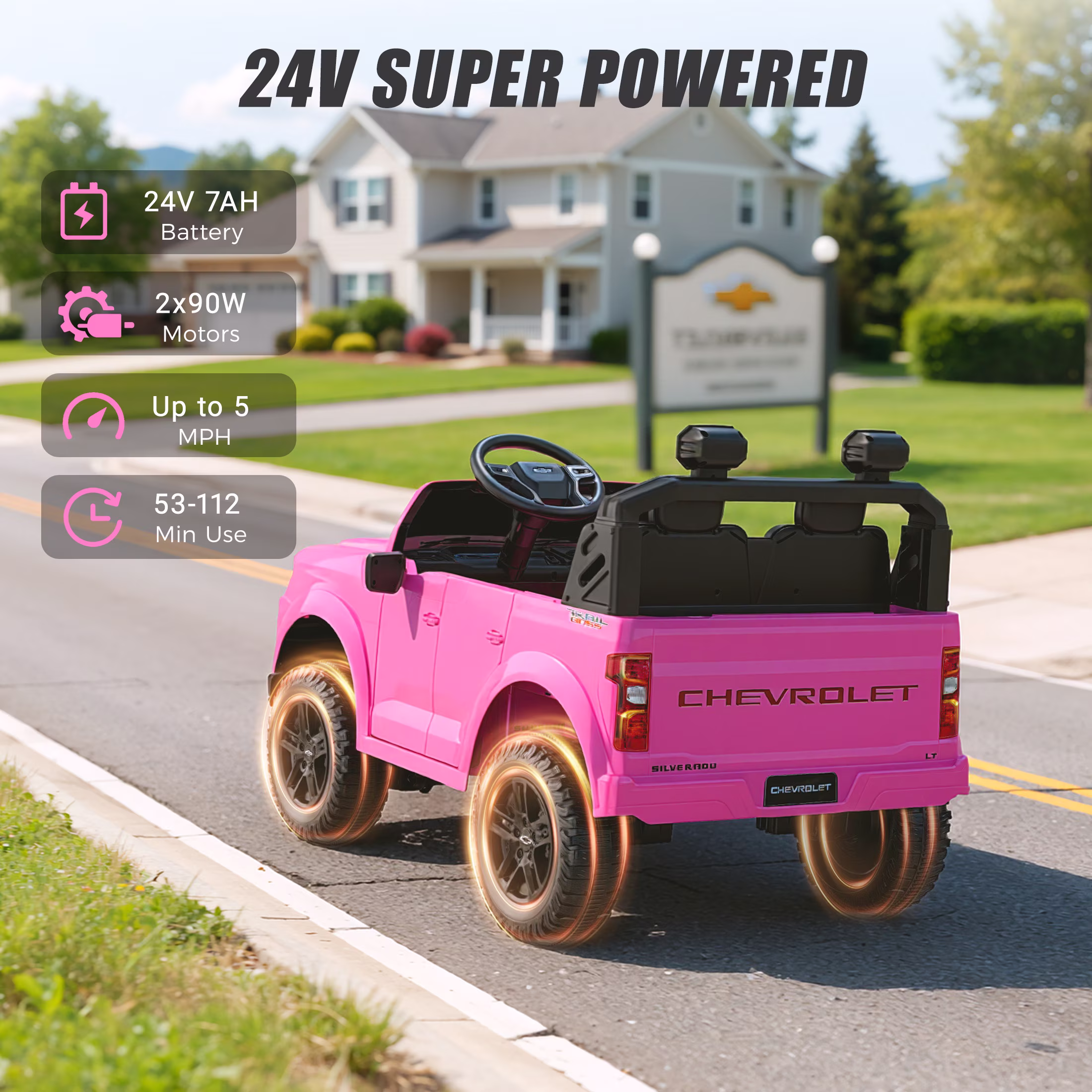 24V Ride on Toys, Chevrolet Silverado 2 Seater Ride on Cars with Remote Control, Battery Powered Kids Electric Cars with 4 Wheel Suspension, LED Lights, Bluetooth Music - Image 2