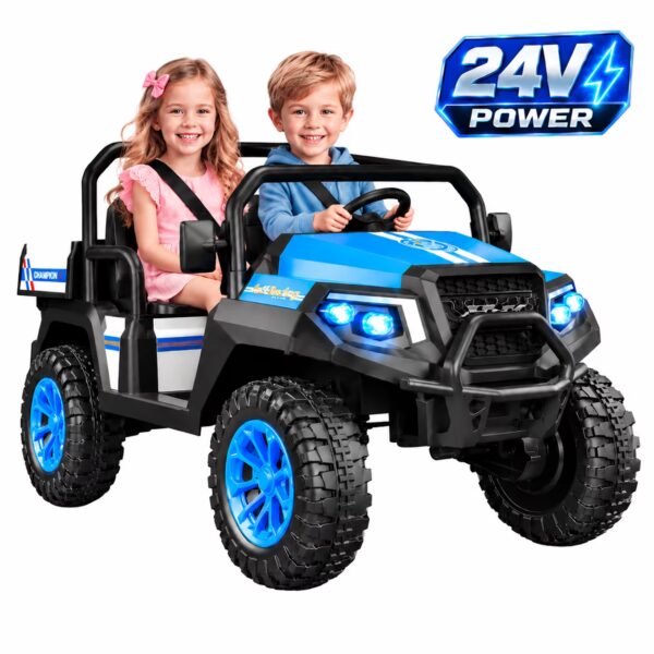 24V Ride on Toys for Big Kids, 4WD Ride on Car w/Remote Control 2-Seater Electric UTV Car, Pickup Trunk Bed, Extra Shovel, Battery Indication, 2 Speeds, Music, Wireless, LED Lights