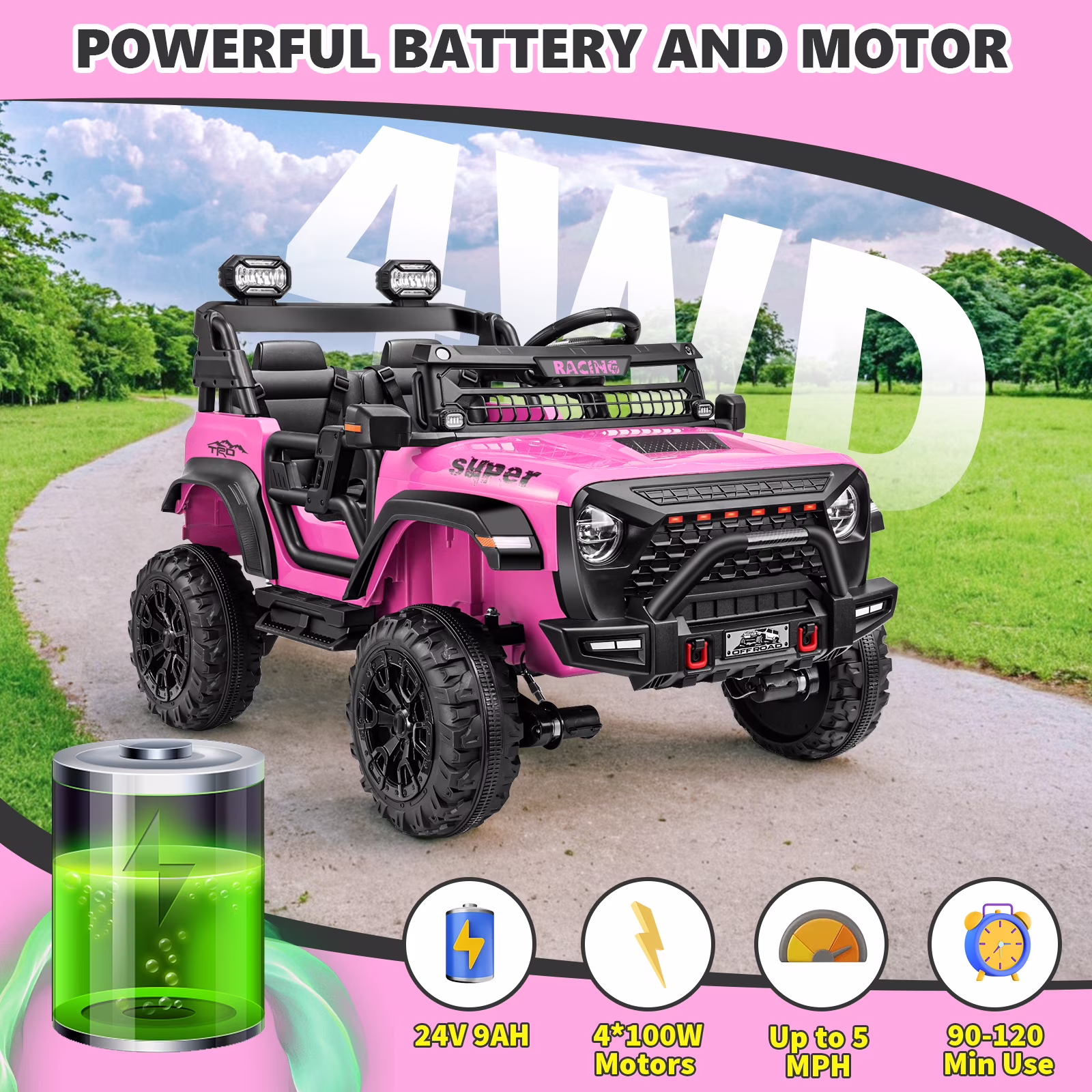 24V Ride on Toys for Kids Age 3-8, VIBESPARK 9AH 4*100W Power Truck Wheels w/ Bluetooth, 5MPH - Image 2