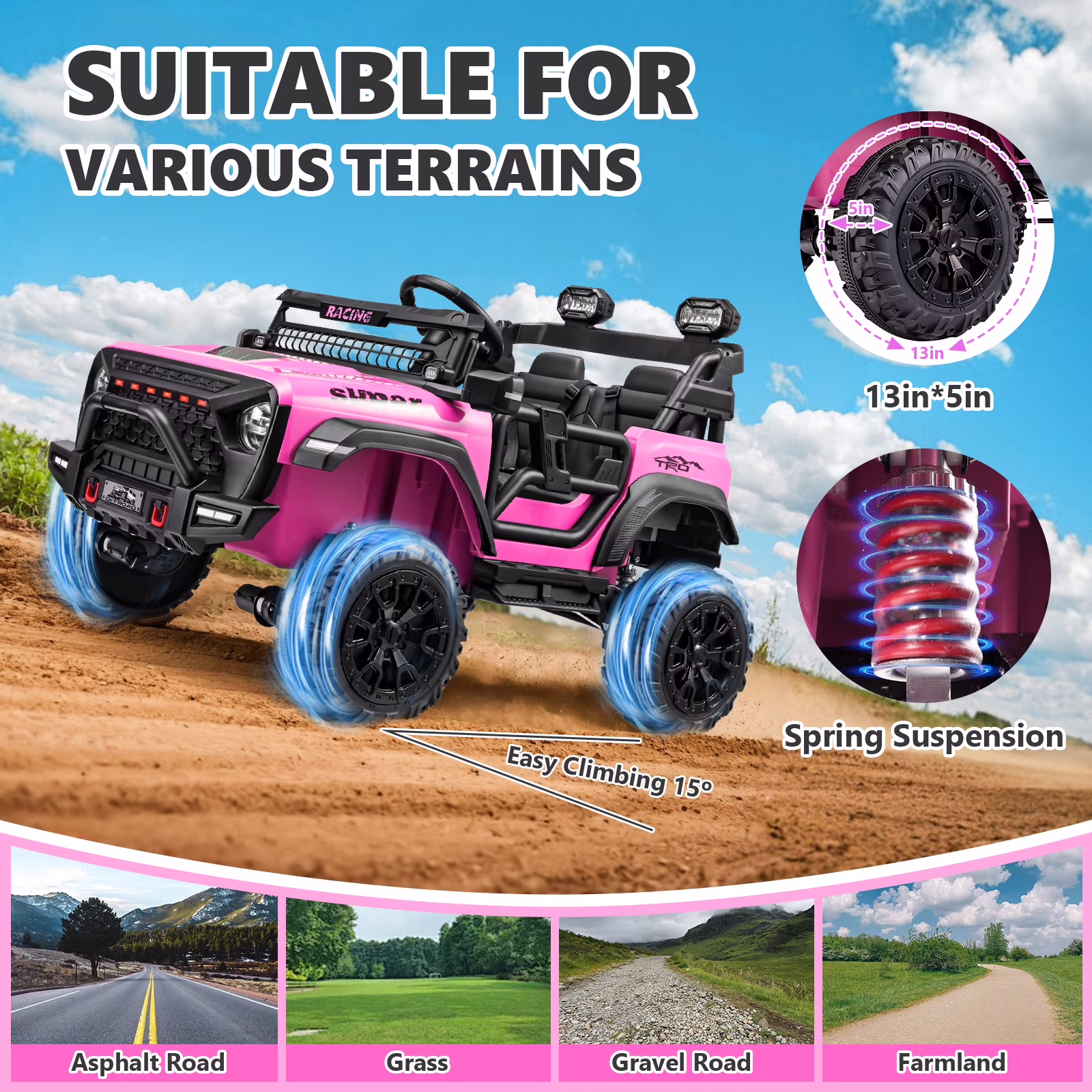 24V Ride on Toys for Kids Age 3-8, VIBESPARK 9AH 4*100W Power Truck Wheels w/ Bluetooth, 5MPH - Image 3
