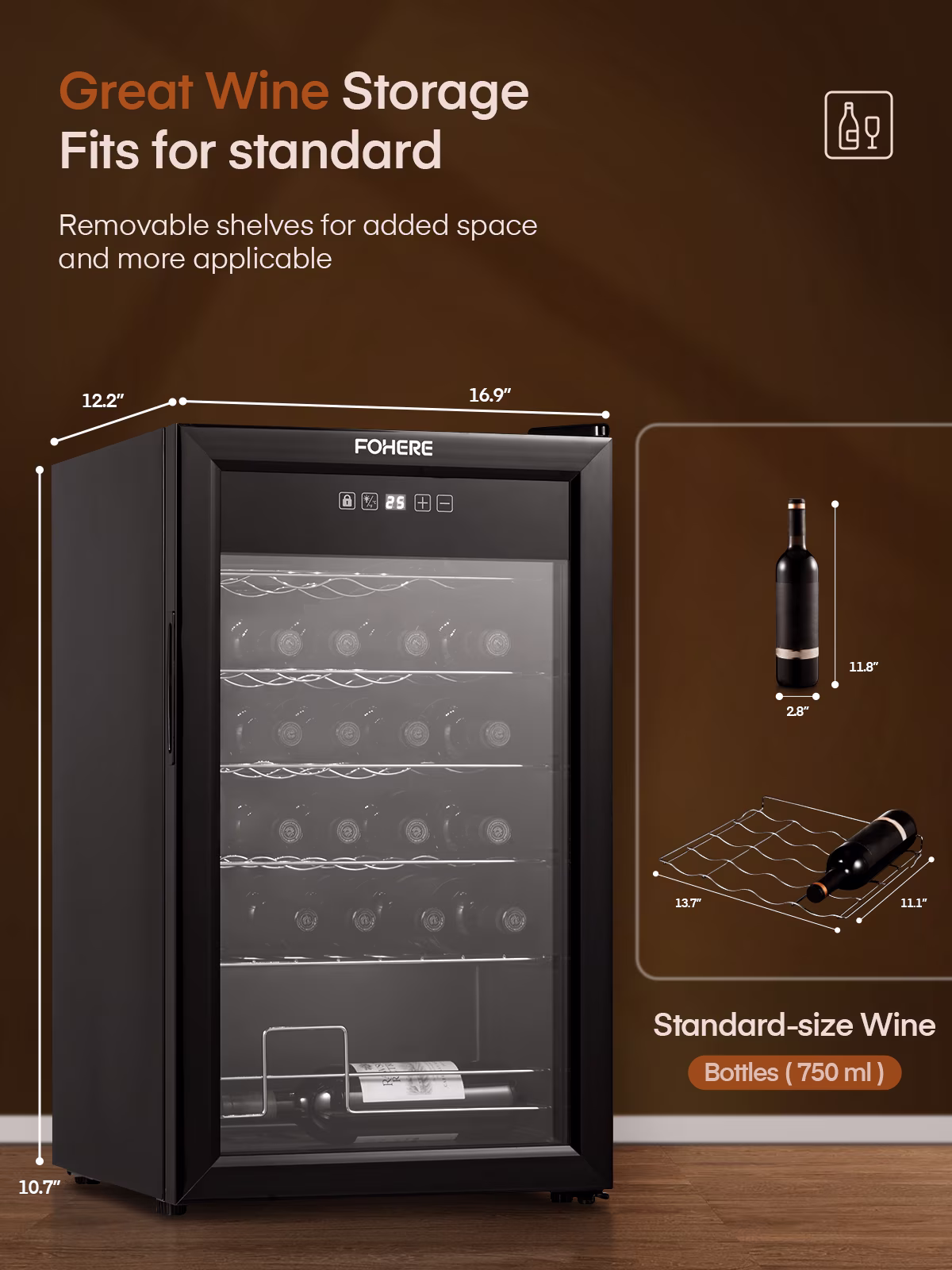 28 Bottles Freestanding Wine Cellar, Wine Fridge with Digital Temperature Control - Image 3