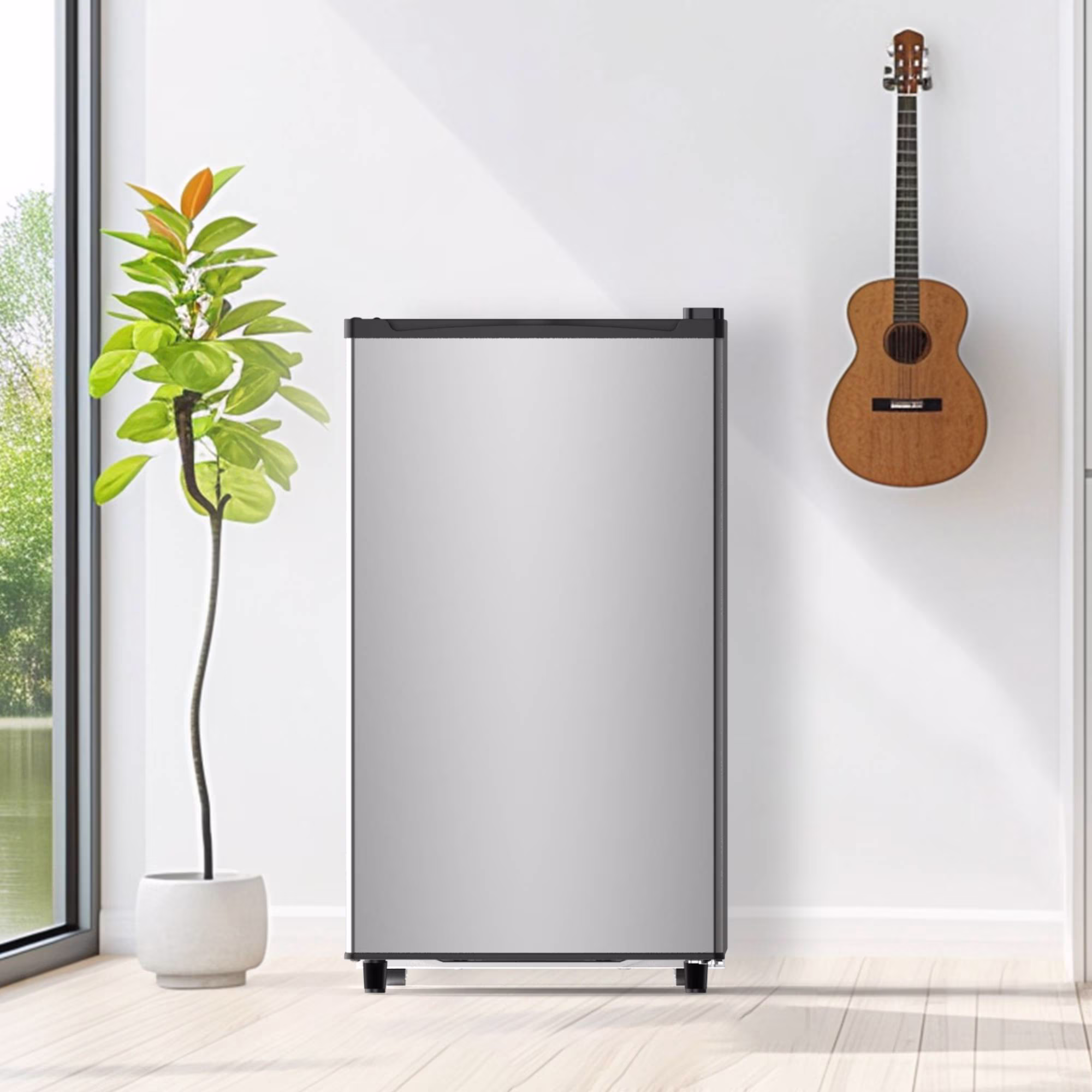 3.2 Cu.Ft Mini Fridge with Freezer Single Door Small Refrigerator with Adjustable Thermostat for Apartment,Dorm, Office, Silvery - Image 5