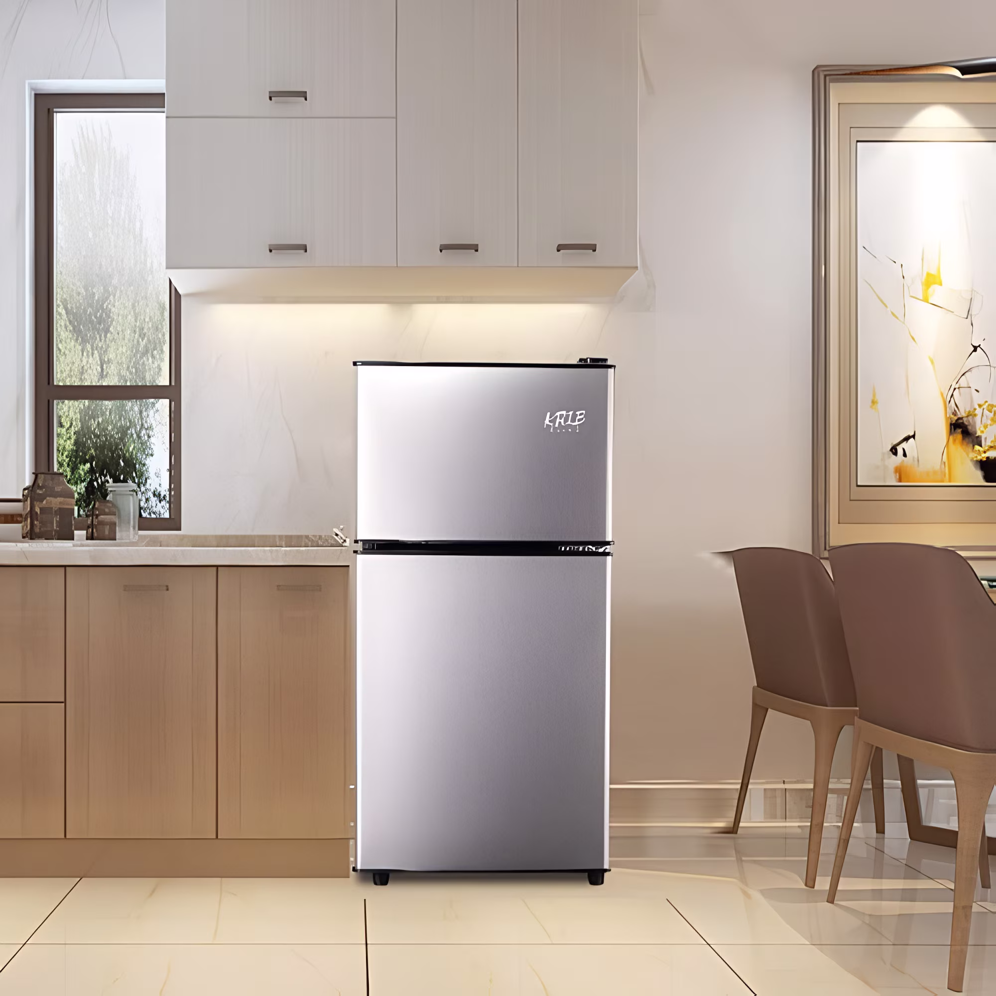 3.5 Cu.Ft Compact Refrigerator with Freezer, 2-Door Mini Fridge with 7-Level Adjustable Thermostat, Removable Glass Shelves for Kitchen Dorm Apartment Office - Image 4