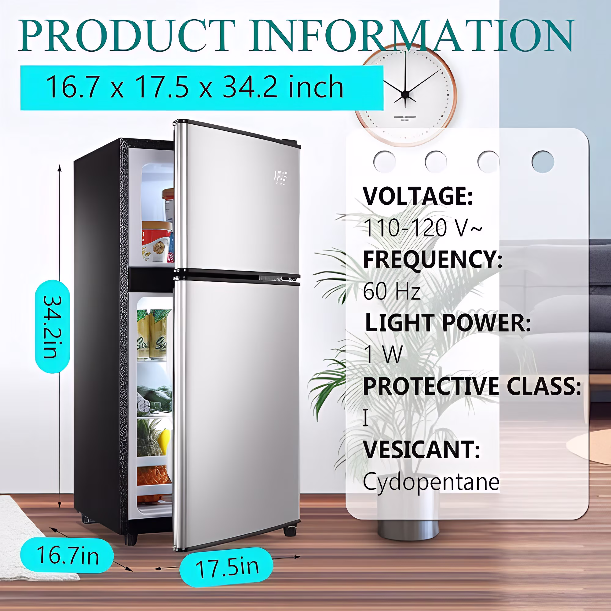 3.5 Cu.Ft Compact Refrigerator with Freezer, 2-Door Mini Fridge with 7-Level Adjustable Thermostat, Removable Glass Shelves for Kitchen Dorm Apartment Office - Image 2