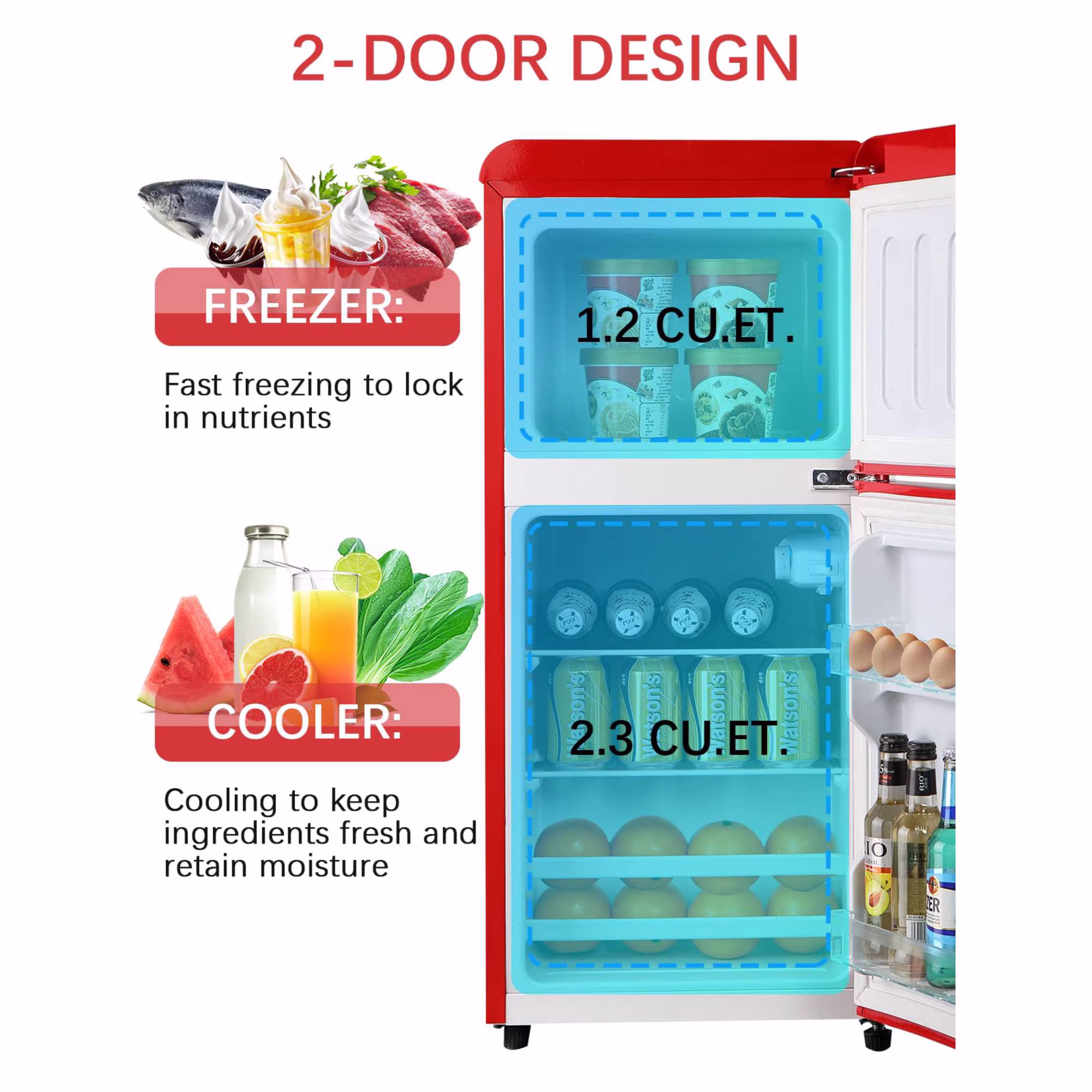 3.5 Cu. Ft Mini Fridge Compact Refrigerator with Top-Freezer,7- Level Adjustable Thermostat, Adjustable Shelves For Bedroom, Office, Kitchen, Apartment, Red - Image 4