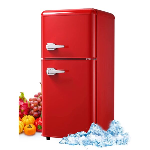 3.5 Cu. Ft Mini Fridge Compact Refrigerator with Top-Freezer,7- Level Adjustable Thermostat, Adjustable Shelves For Bedroom, Office, Kitchen, Apartment, Red