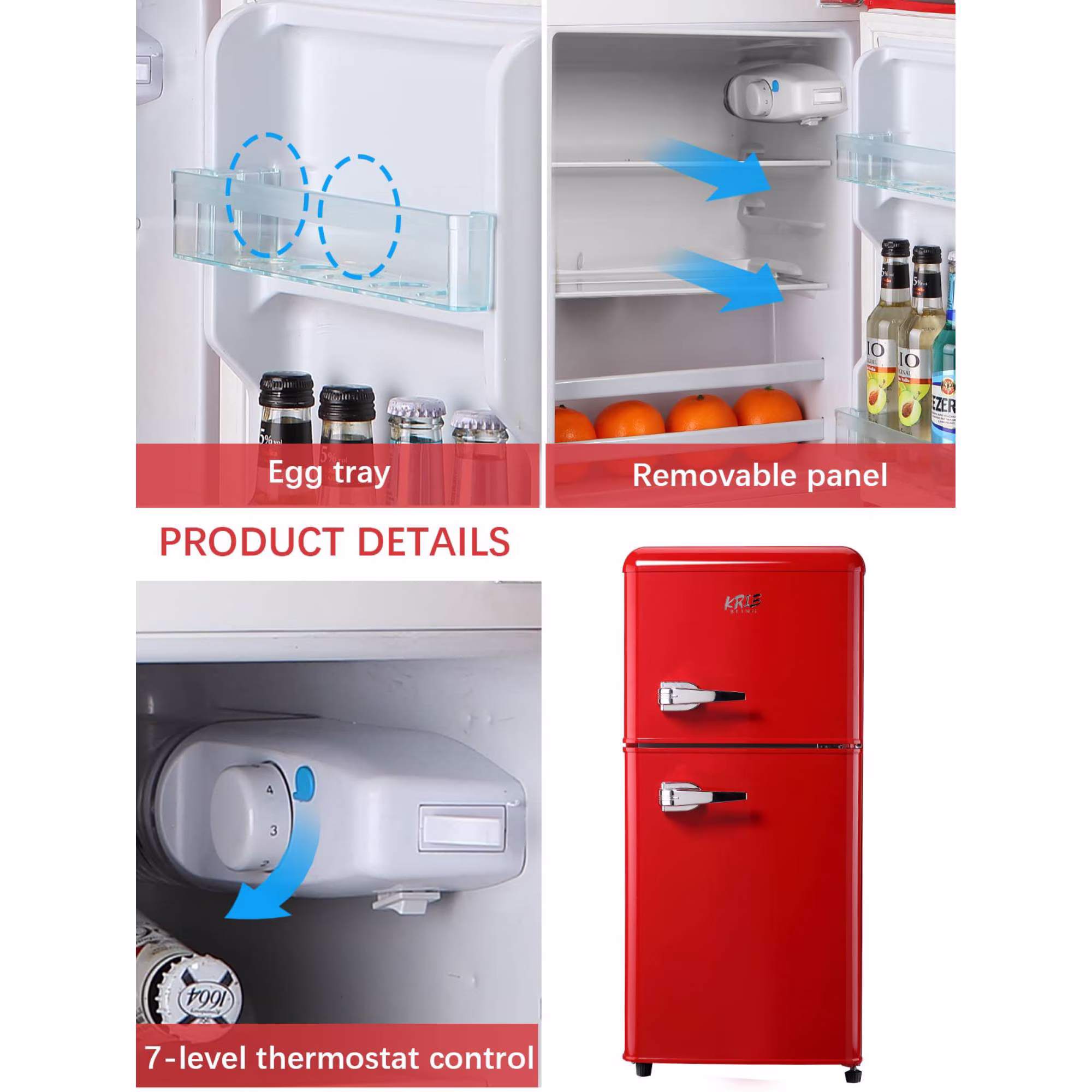 3.5 Cu. Ft Mini Fridge Compact Refrigerator with Top-Freezer,7- Level Adjustable Thermostat, Adjustable Shelves For Bedroom, Office, Kitchen, Apartment, Red - Image 5