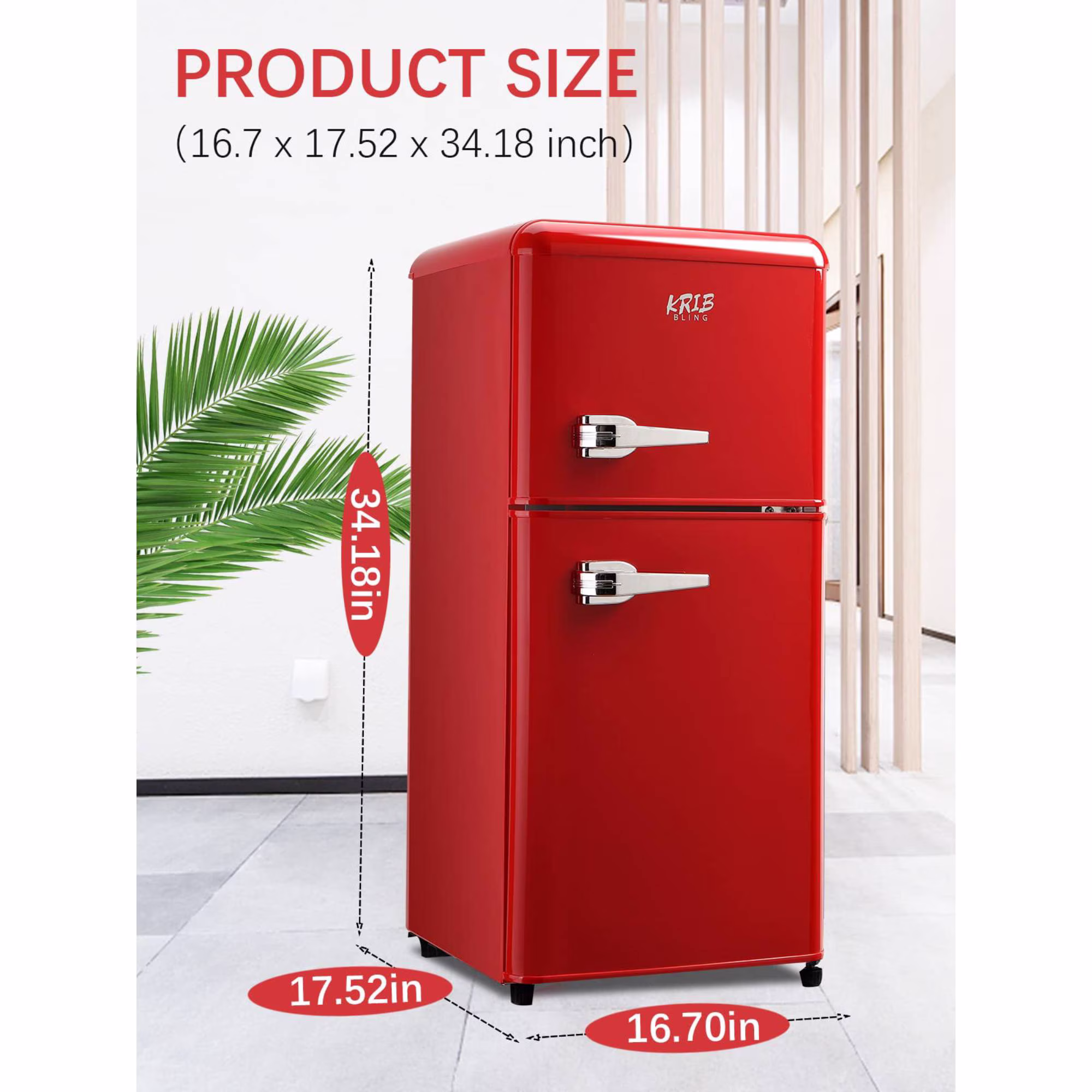 3.5 Cu. Ft Mini Fridge Compact Refrigerator with Top-Freezer,7- Level Adjustable Thermostat, Adjustable Shelves For Bedroom, Office, Kitchen, Apartment, Red - Image 3
