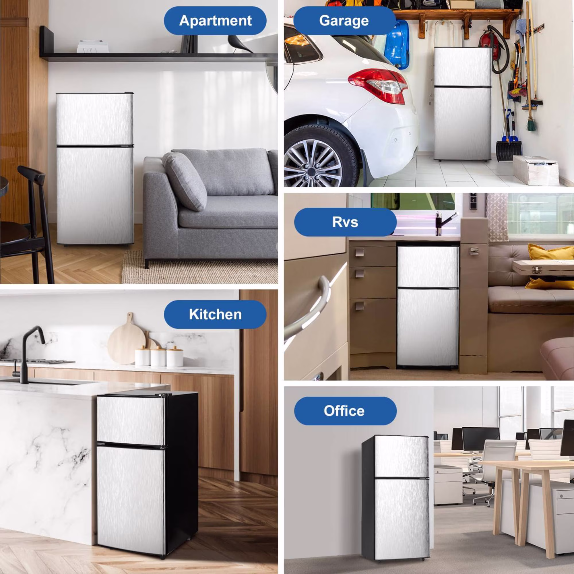 3.5 Cu.Ft Mini Fridge Freezer, 2 Door Compact Refrigerator, 7 Level Adjustable Adjustable Shelf, Thermostat Freezer Fridge for Living Room, Kitchen and Apartment, Silvery - Image 3
