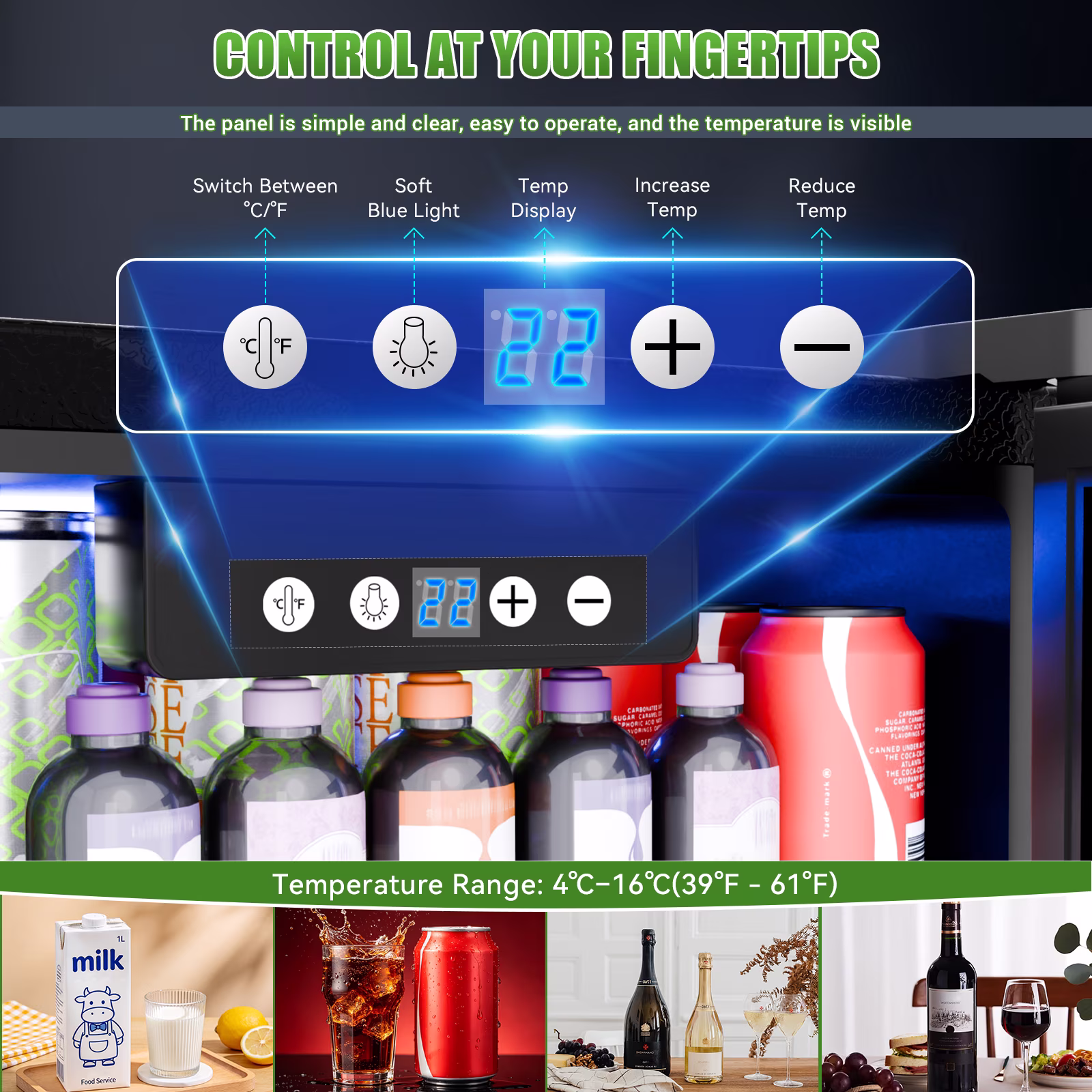 3.8 Cu.ft Beverage Refrigerator Cooler,90 Can Drink Fridge with Glass Door,Frost-Free,Digital Touch,Freestanding for Home,Office & Bar - Image 4