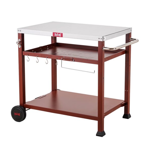 3-Shelf Outdoor Grill Table, Grill Cart Pizza Oven Table for Outside, Movable Prep Cart, Indoor & Outdoor Cooking Station, Grill Cart with Wheels, Metal Work Table for Ooni Blackstone Griddle,Coffee