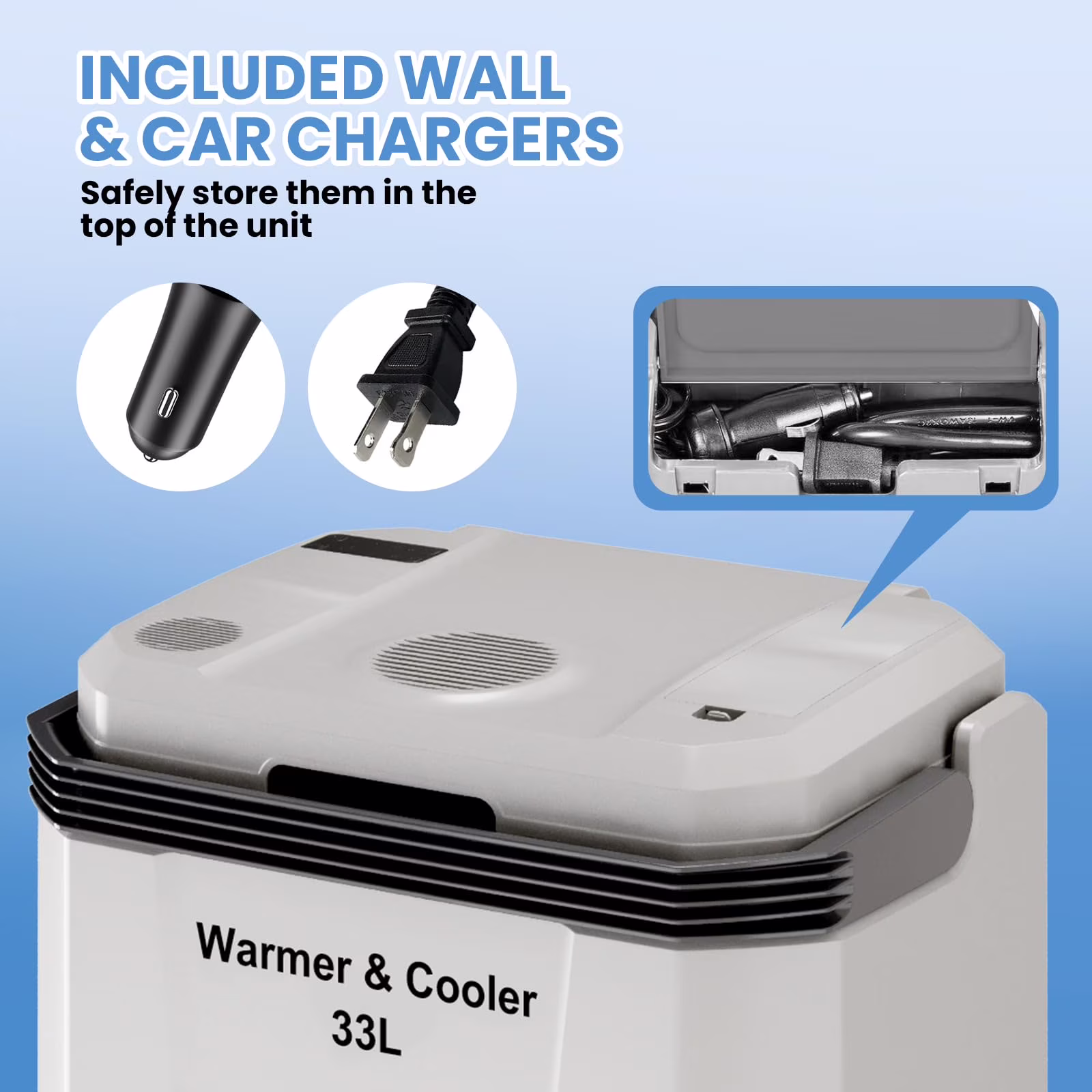 35 QT (33 L) Electric Cooler & Warmer, Portable Car Refrigerator With Automatic Locking Handle, 12V Car Cooler for Vehicle & Trucks, 110V AC Home Power Cord, Plug In Coolers, Grey - Image 4