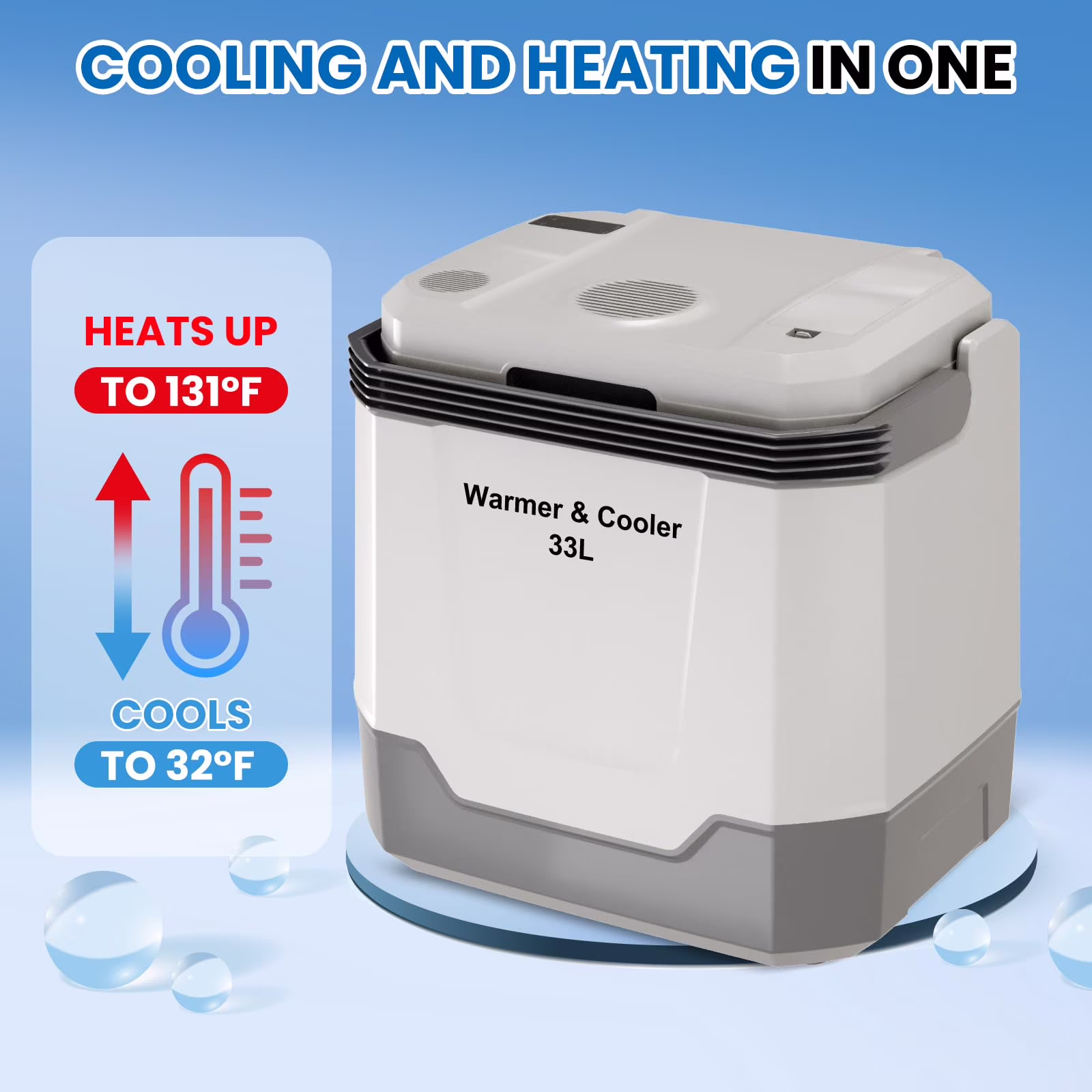35 QT (33 L) Electric Cooler & Warmer, Portable Car Refrigerator With Automatic Locking Handle, 12V Car Cooler for Vehicle & Trucks, 110V AC Home Power Cord, Plug In Coolers, Grey - Image 3