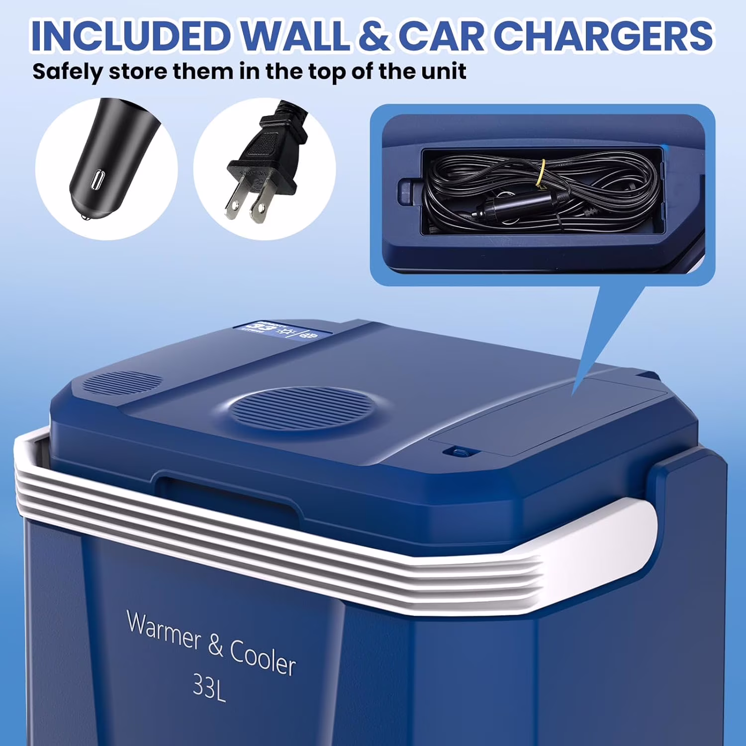 35 Quart (33 L) Electric Cooler & Warmer, Portable Car Refrigerator With Automatic Locking Handle, 12V Car Cooler for Vehicle & 110V AC Home Power Cord, Plug In Coolers - Image 4