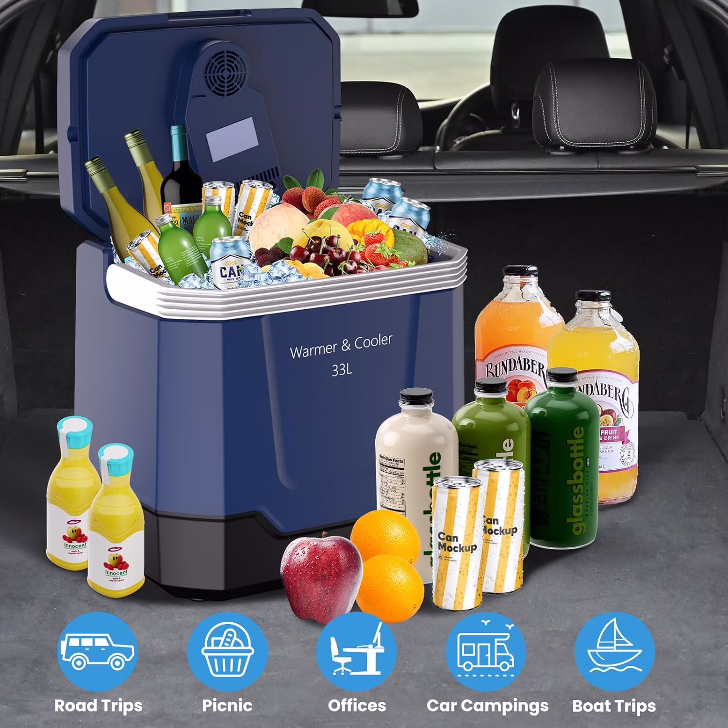 35 Quart (33 L) Electric Cooler & Warmer, Portable Car Refrigerator With Automatic Locking Handle, 12V Car Cooler for Vehicle & 110V AC Home Power Cord, Plug In Coolers - Image 5