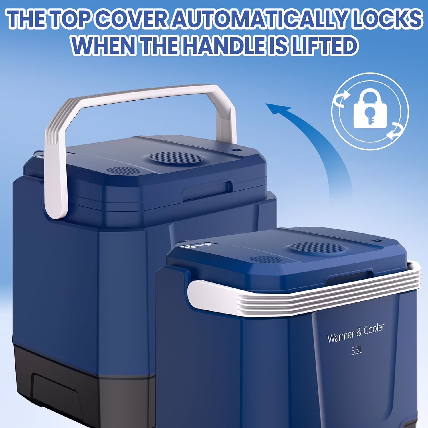 35 Quart (33 L) Electric Cooler & Warmer, Portable Car Refrigerator With Automatic Locking Handle, 12V Car Cooler for Vehicle & 110V AC Home Power Cord, Plug In Coolers - Image 3