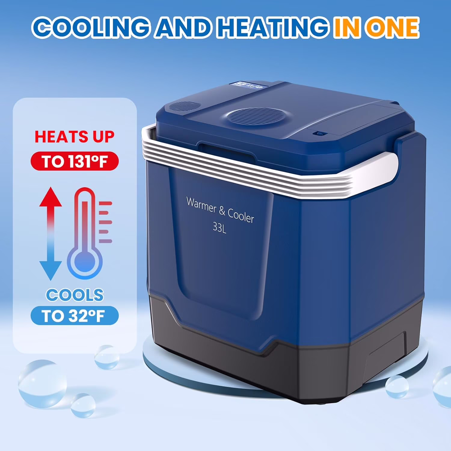 35 Quart (33L) Portable Electric Cooler & Warmer, Thermoelectric Car Refrigerator with Automatic Locking Handle, Hot & Cold Modes, LED Light - Image 2