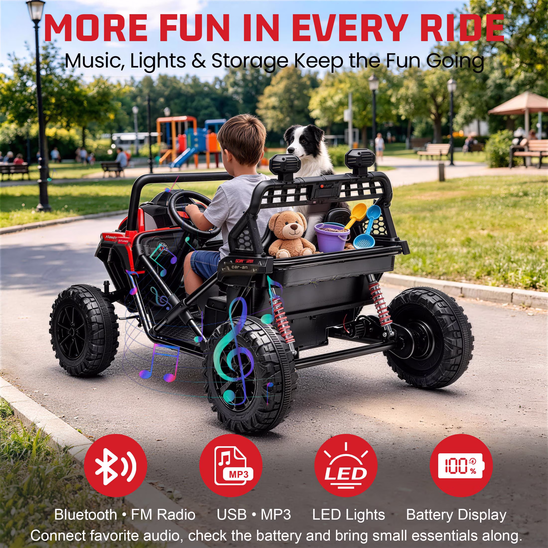 36 Volt UTV Ride on Toys for Big Kids, 2 Seater 600W Kids Dirt Bike, 4-8 MPH Speed, Metal Frame, Bluetooth Music, Four Wheeler Carros Eléctricos Para Niños (Red) - Image 5