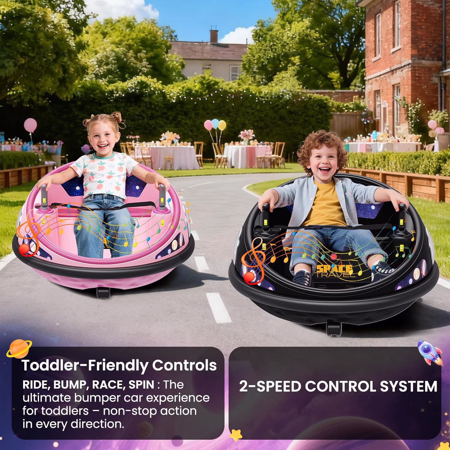360° Spin Ride-On Bumper Car with Remote Control, LED Lights & Music, Rechargeable Indoor/Outdoor Electric Ride-On, Soft Bumper, Seat Belt, Non-Marking Wheels,Black - Image 4