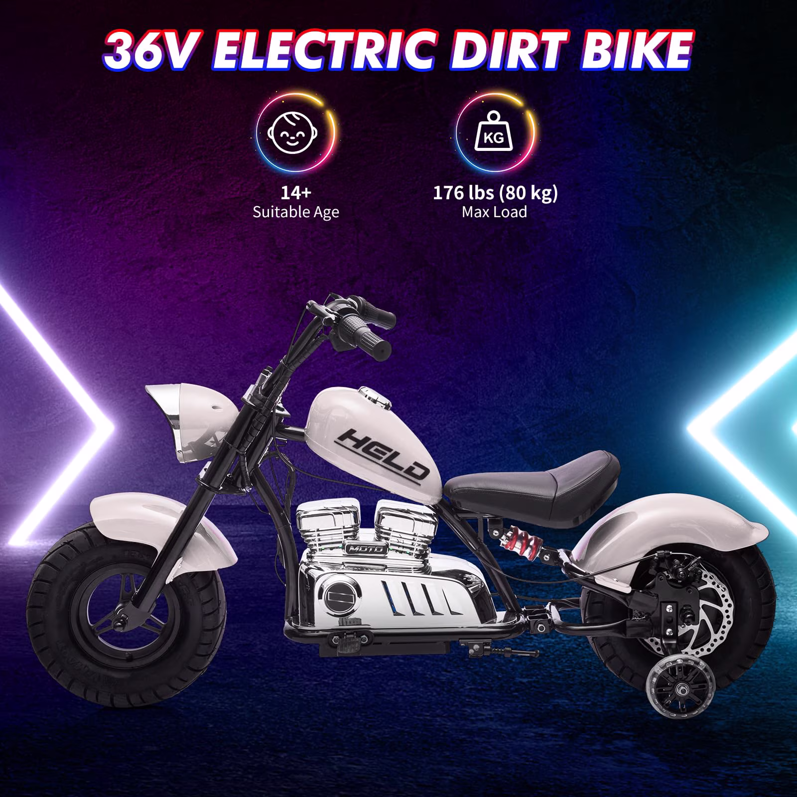 36V Electric Off-Road Motorcycle for Teens, 350W Brushless Motor, 16.5 MPH High-Speed Dirt Bike With Spring Suspension, LED Lights, Leather Seat & Max 176 Lbs Load - Image 2