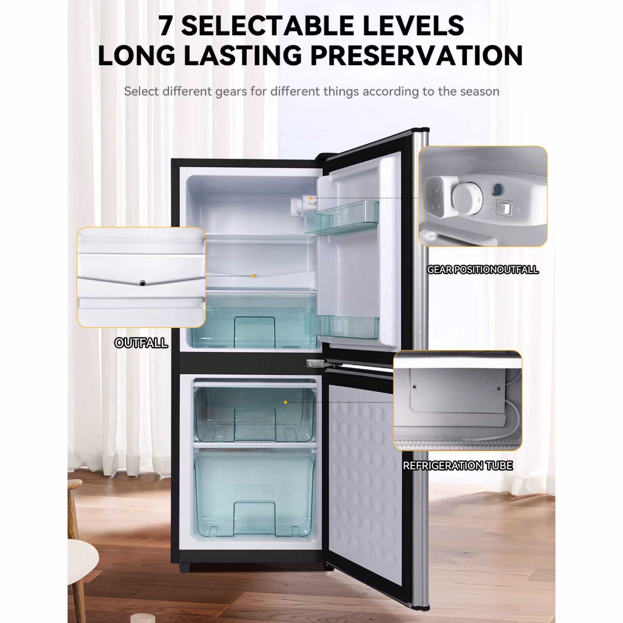 4.2 Cu.Ft Compact Refrigerator Double Door Mini Fridge with 2.3 Cu ft Freezer, Ultra Quiet, Mini Refrigerator for Dorm, Bedroom, Office, Silvery - Image 5
