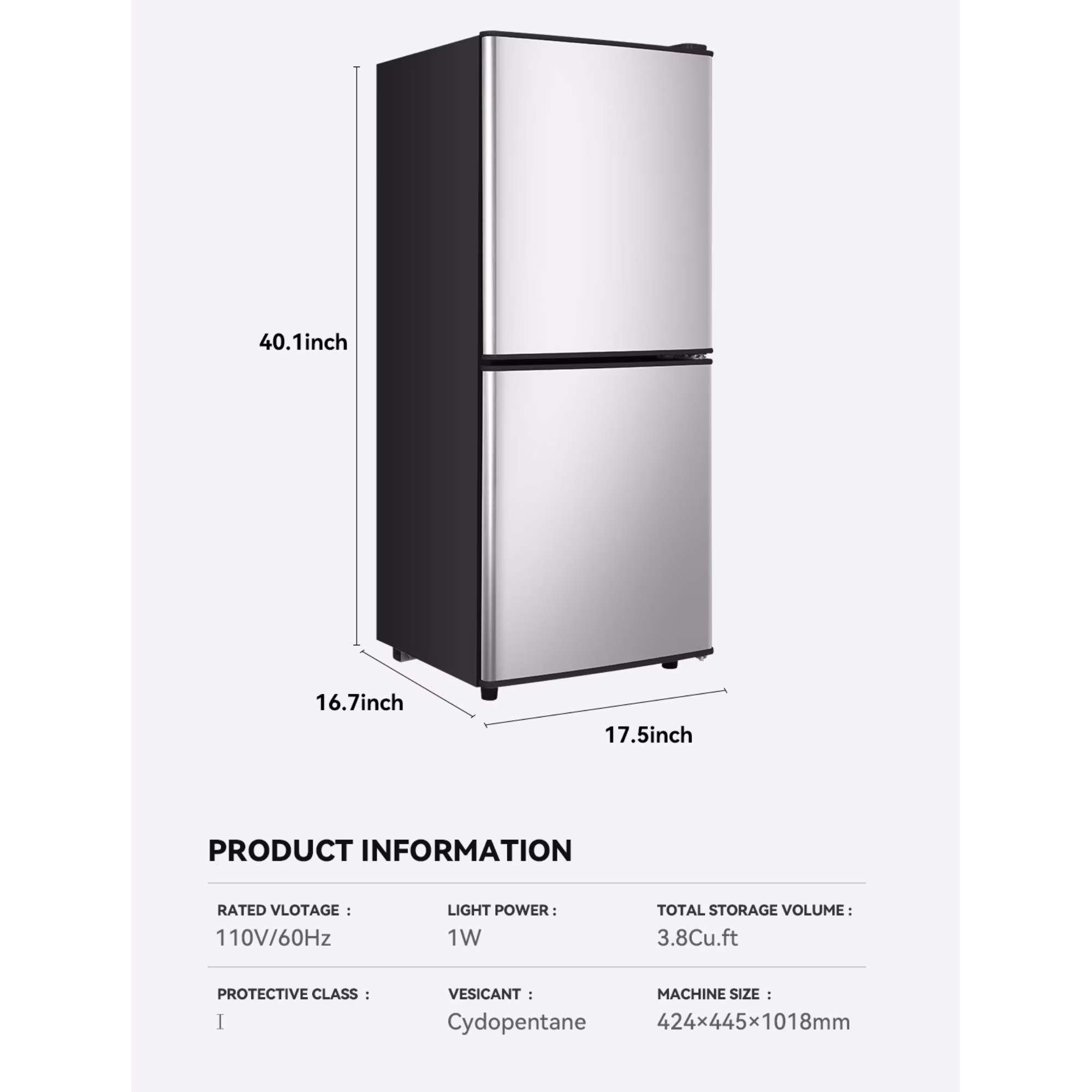 4.2 Cu.Ft Mini Fridge with Freezer, Double Door Compact Refrigerator, Ultra Quiet Operation Small Fridge for Dorm, Bedroom, Apartment, Silvery - Image 4