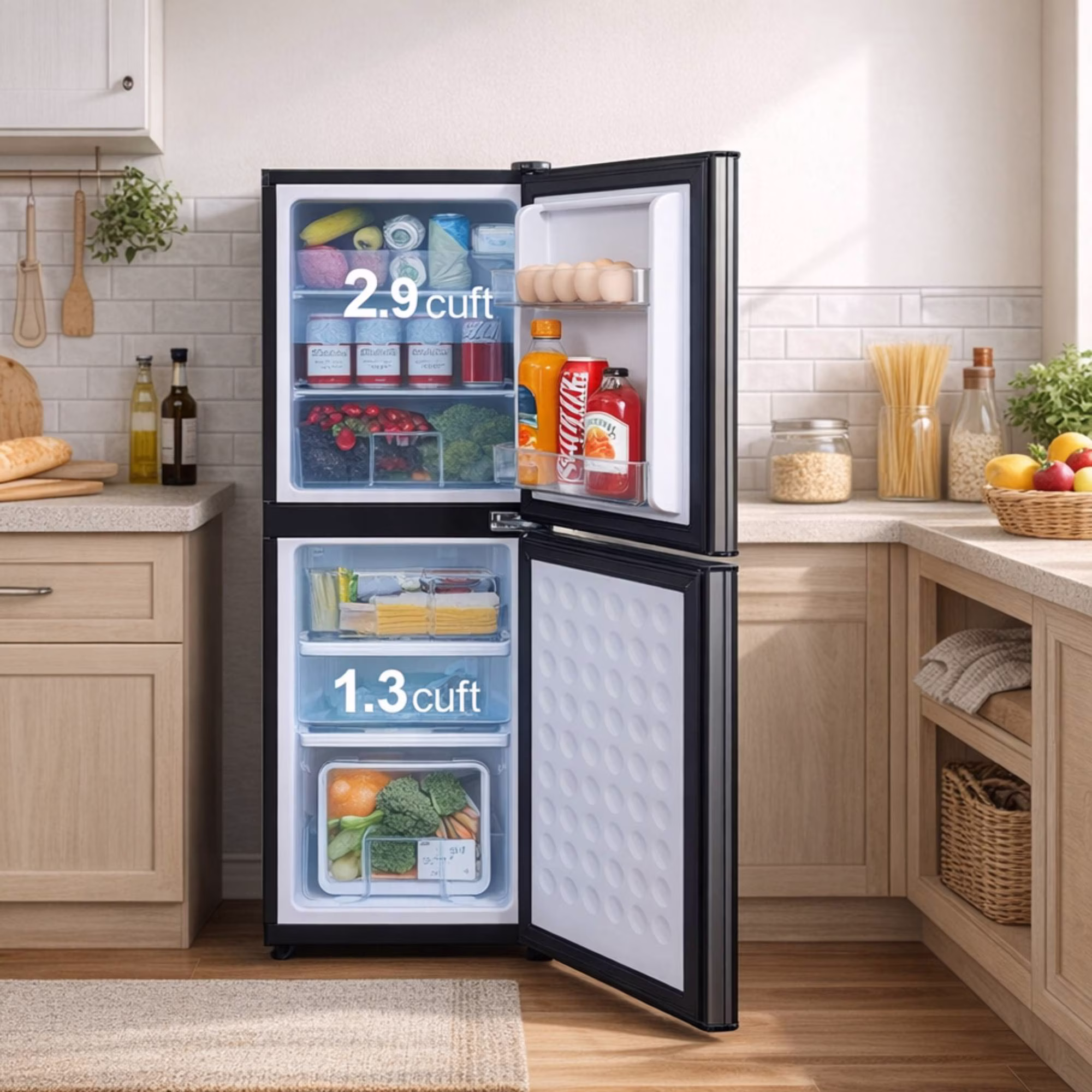 4.2 Cu.Ft Compact Refrigerator Double Door Mini Fridge with 2.3 Cu ft Freezer, Ultra Quiet, Mini Refrigerator for Dorm, Bedroom, Office, Silvery - Image 3