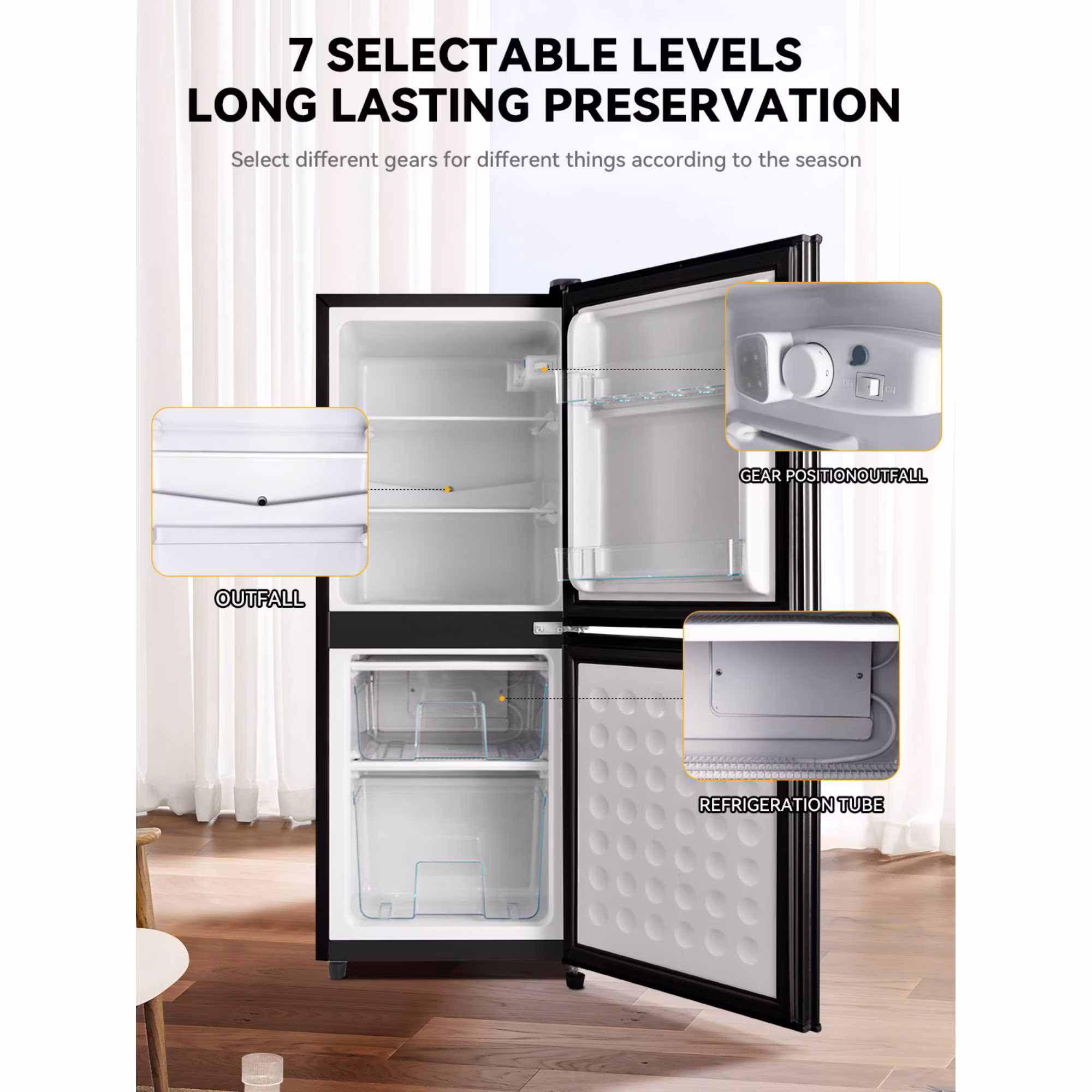 3.8 Cu.Ft Compact Refrigerator Double Door Mini Fridge with 2.3 Cu ft Freezer, Ultra Quiet, Mini Refrigerator for Dorm, Bedroom, Office, Black - Image 2