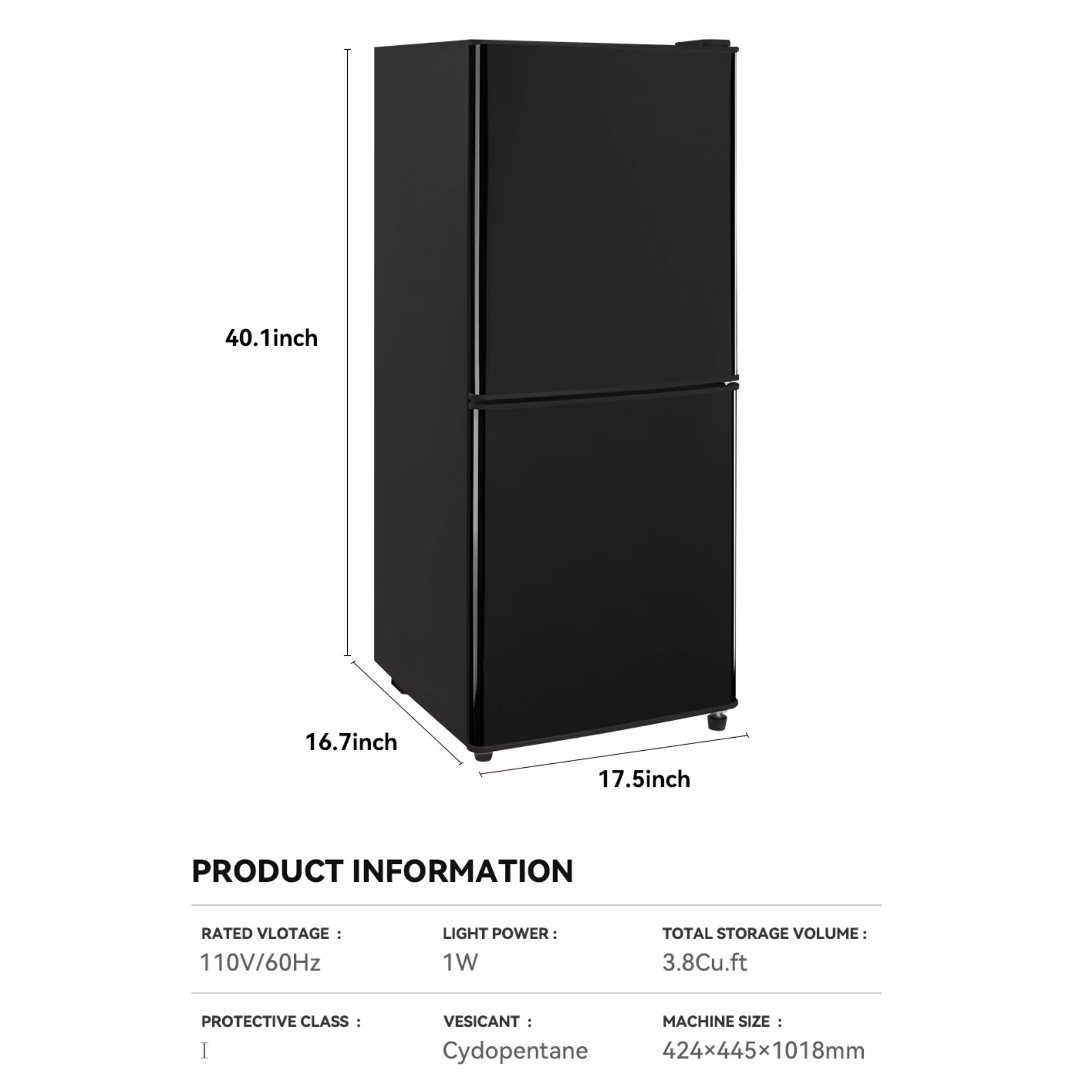 3.8 Cu.Ft Compact Refrigerator Double Door Mini Fridge with 2.3 Cu ft Freezer, Ultra Quiet, Mini Refrigerator for Dorm, Bedroom, Office, Black - Image 4