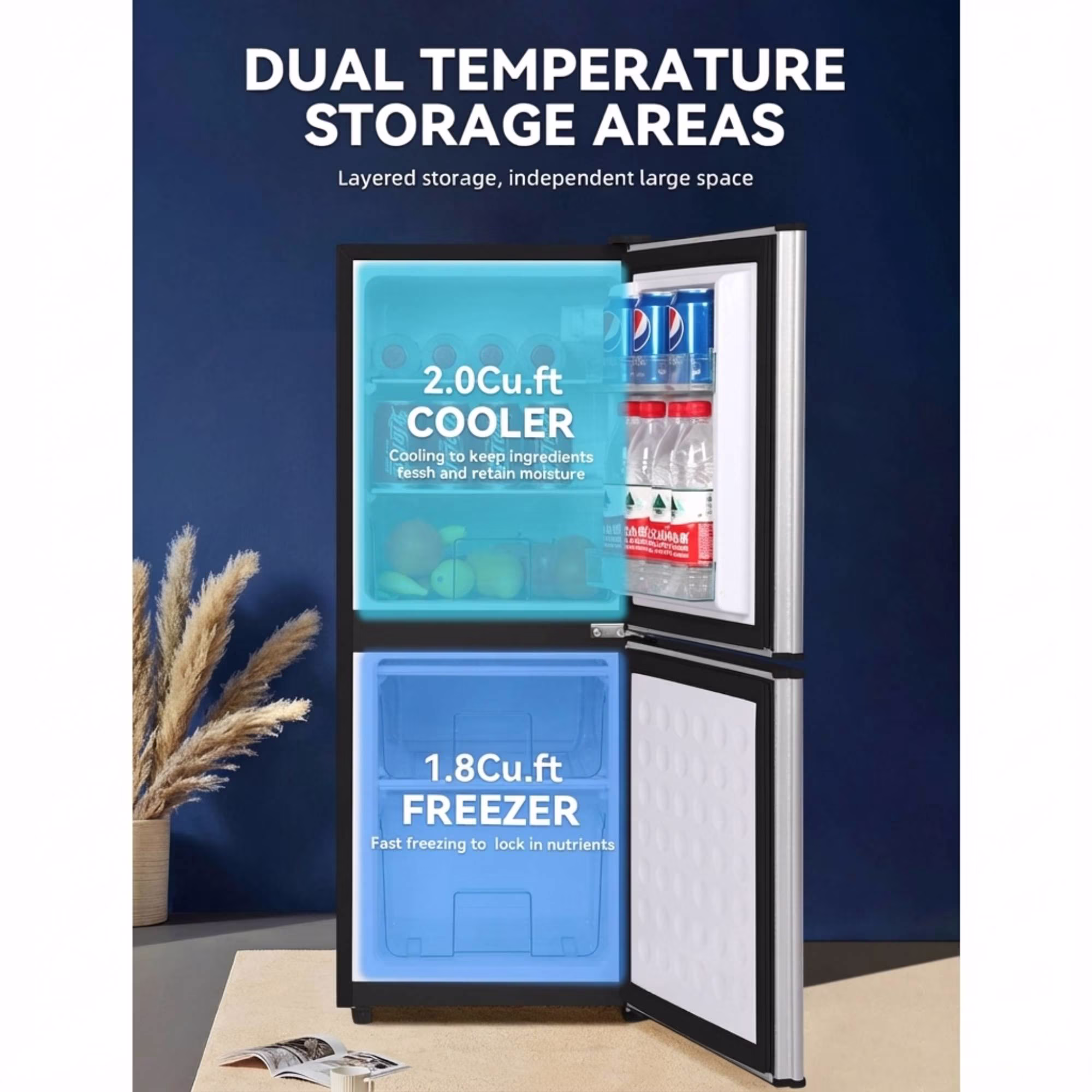 4.2 Cu.Ft Mini Fridge with Freezer, Double Door Compact Refrigerator, Ultra Quiet Operation Small Fridge for Dorm, Bedroom, Apartment, Silvery - Image 5