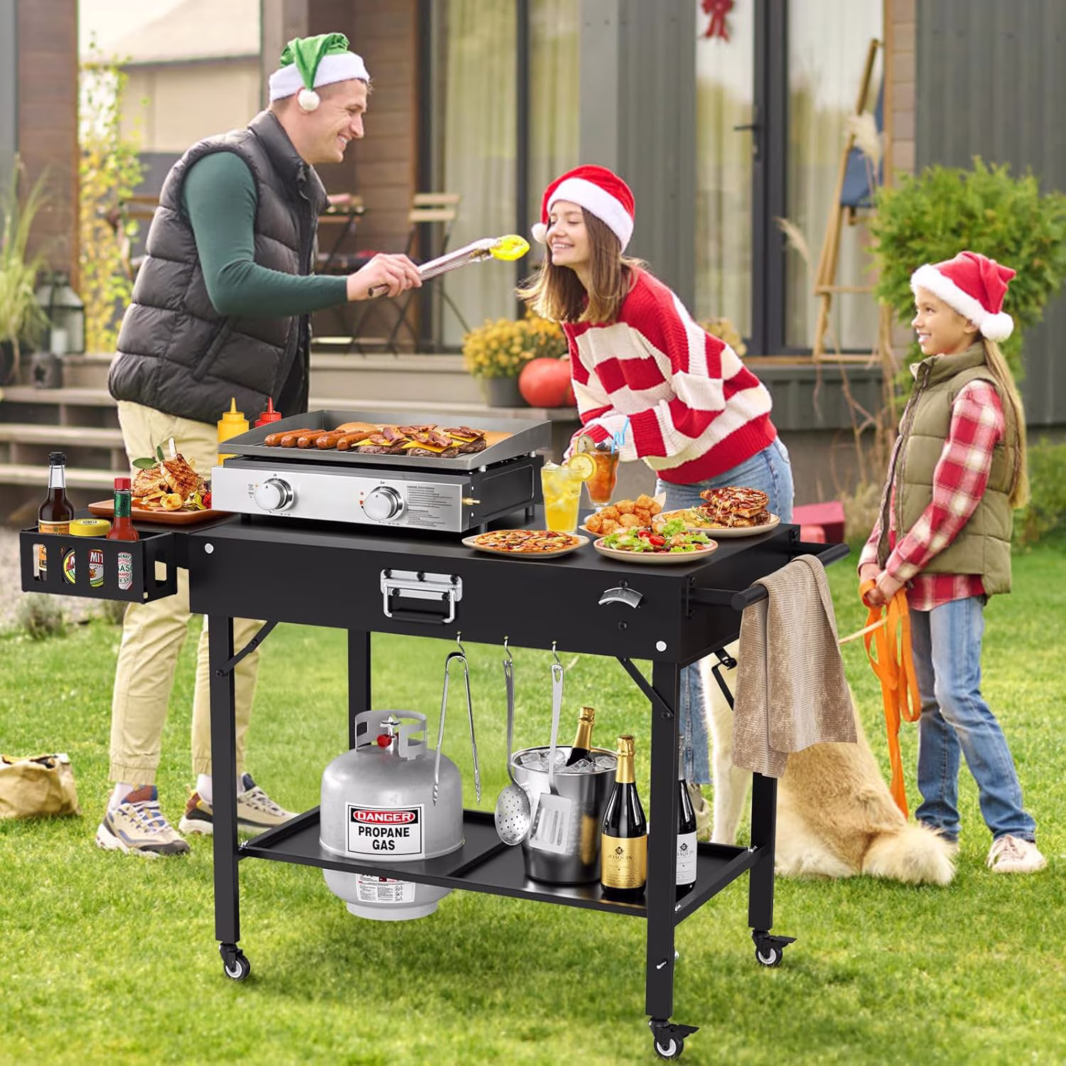 46"x22"x29" Outdoor BBQ Cart, Pizza Oven Table, Fits Blackstone Baking Pan, Pizza Oven Stand, Folding Cart Table with Wheels, Suitable for Backyard and Outdoor (Black) - Image 4