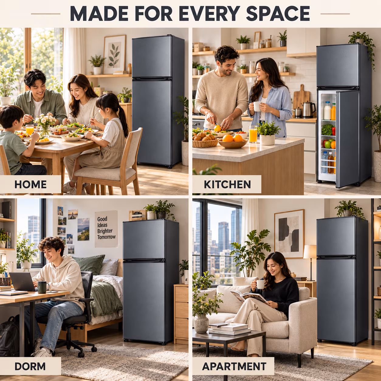 5.0 Cu. Ft. Refrigerator with Freezer, Double-Door Fridge, 5 Adjustable Thermostat Settings, Large Capacity, Reversible Door Swing, Refrigerator for Apartment, Office and Dorm, Blanck (BD75) - Image 3
