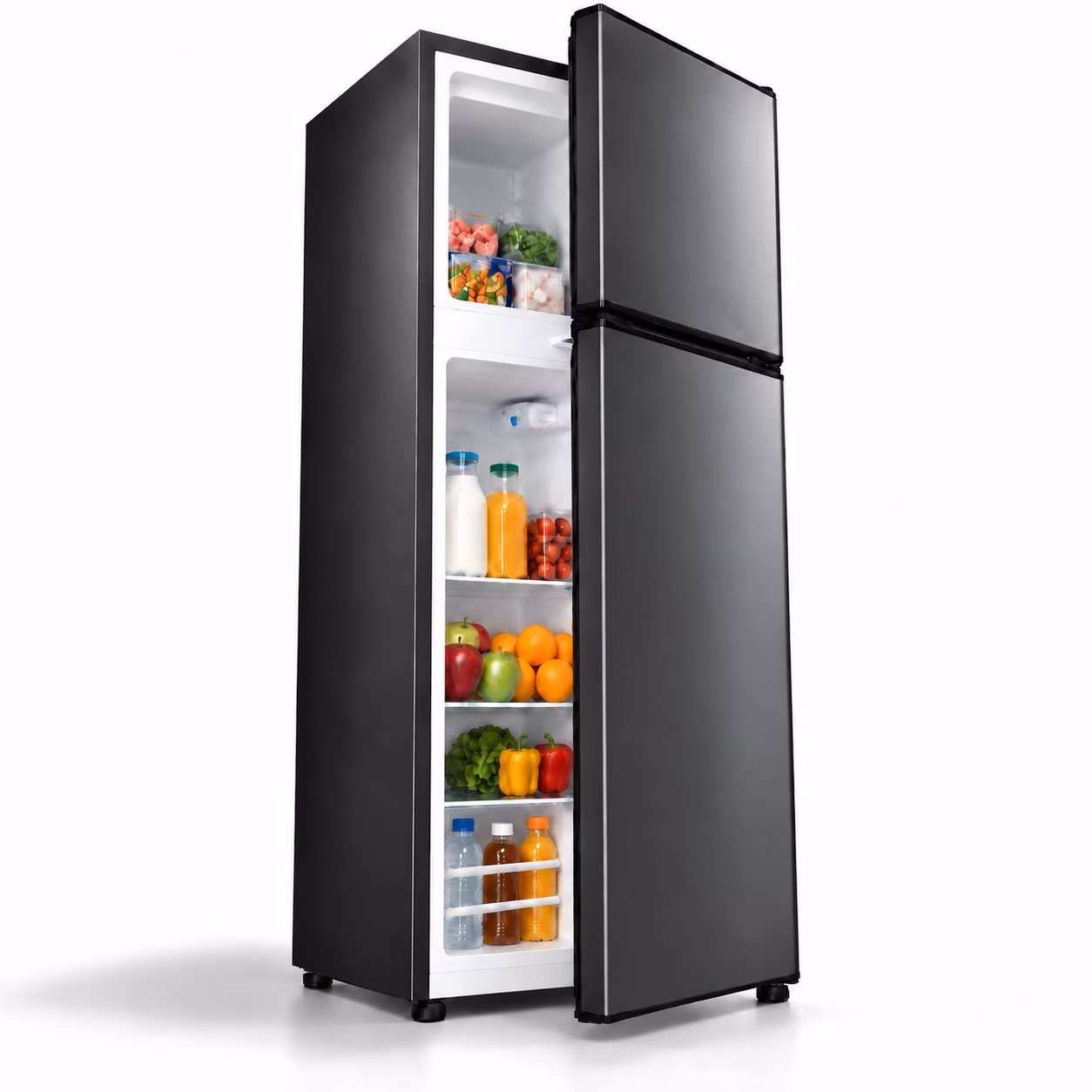 5.0 Cu. Ft. Refrigerator with Freezer, Double-Door Fridge, 5 Adjustable Thermostat Settings, Large Capacity, Reversible Door Swing, Refrigerator for Apartment, Office and Dorm, Blanck (BD75)