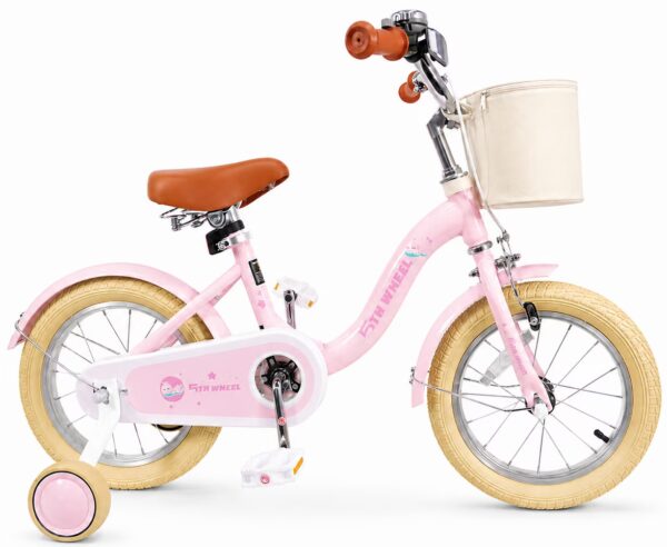 5TH WHEEL KB10-14 Kids Bike for Girls Ages 3-5, 14 Inch Kids Bicycle with Training Wheels, Basket & Bell, for Riders 36-47 Inches, Pink