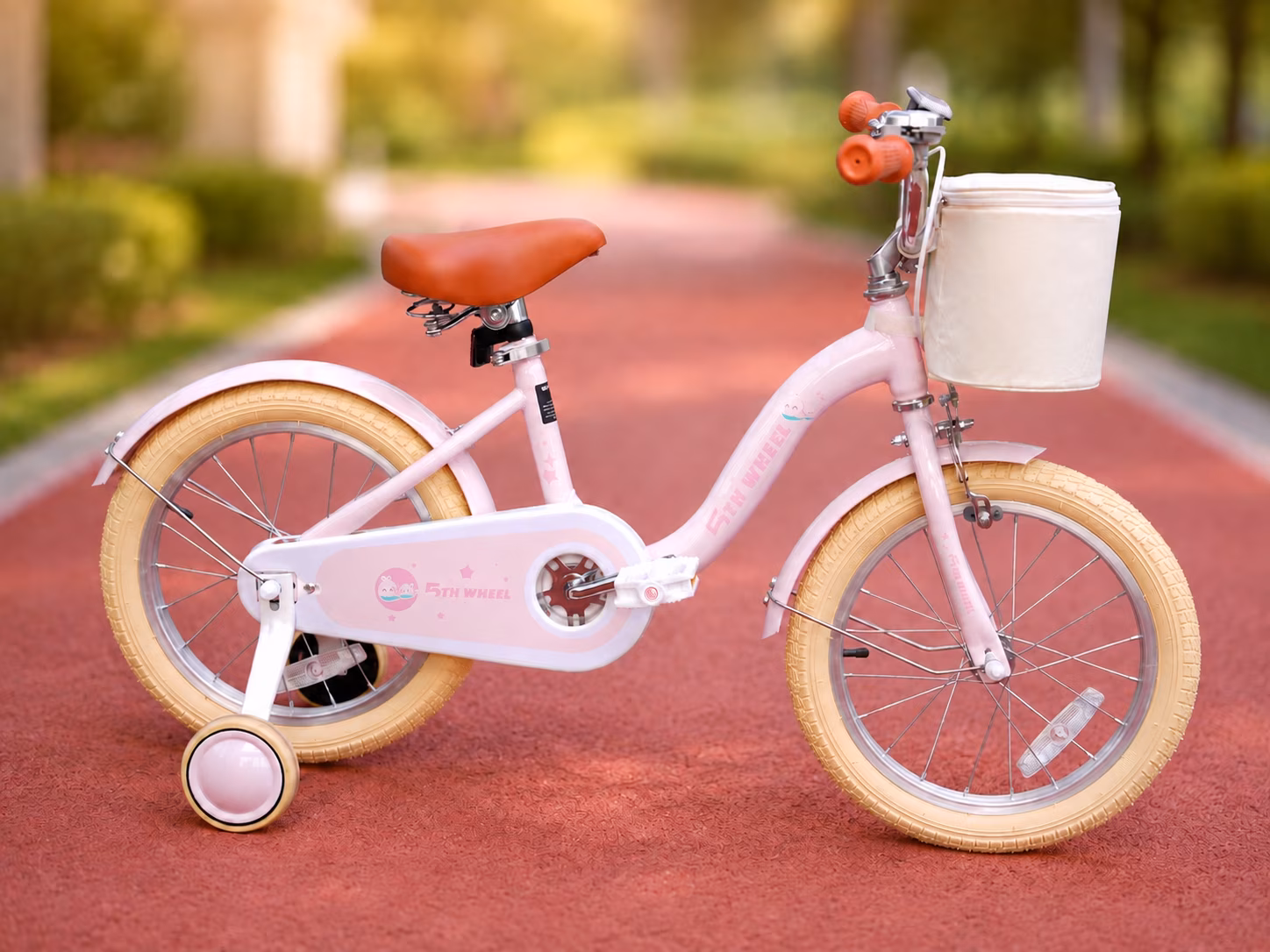 5TH WHEEL KB10-14 Kids Bike for Girls Ages 3-5, 14 Inch Kids Bicycle with Training Wheels, Basket & Bell, for Riders 36-47 Inches, Pink - Image 3