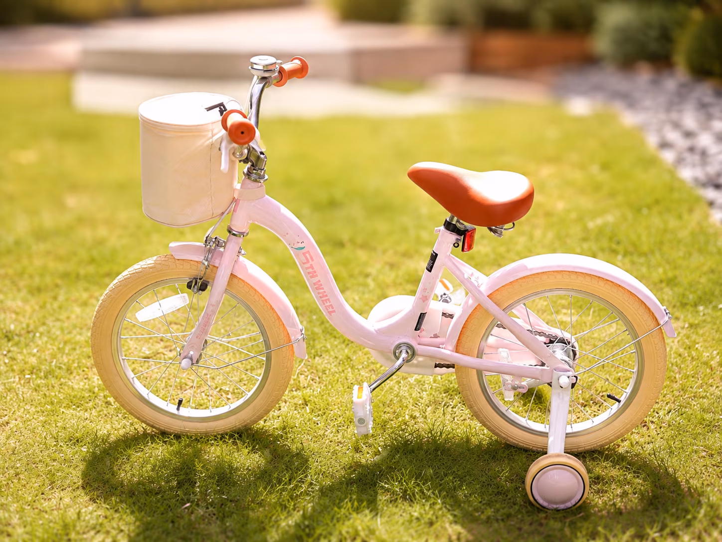 5TH WHEEL KB10-14 Kids Bike for Girls Ages 3-5, 14 Inch Kids Bicycle with Training Wheels, Basket & Bell, for Riders 36-47 Inches, Pink - Image 4