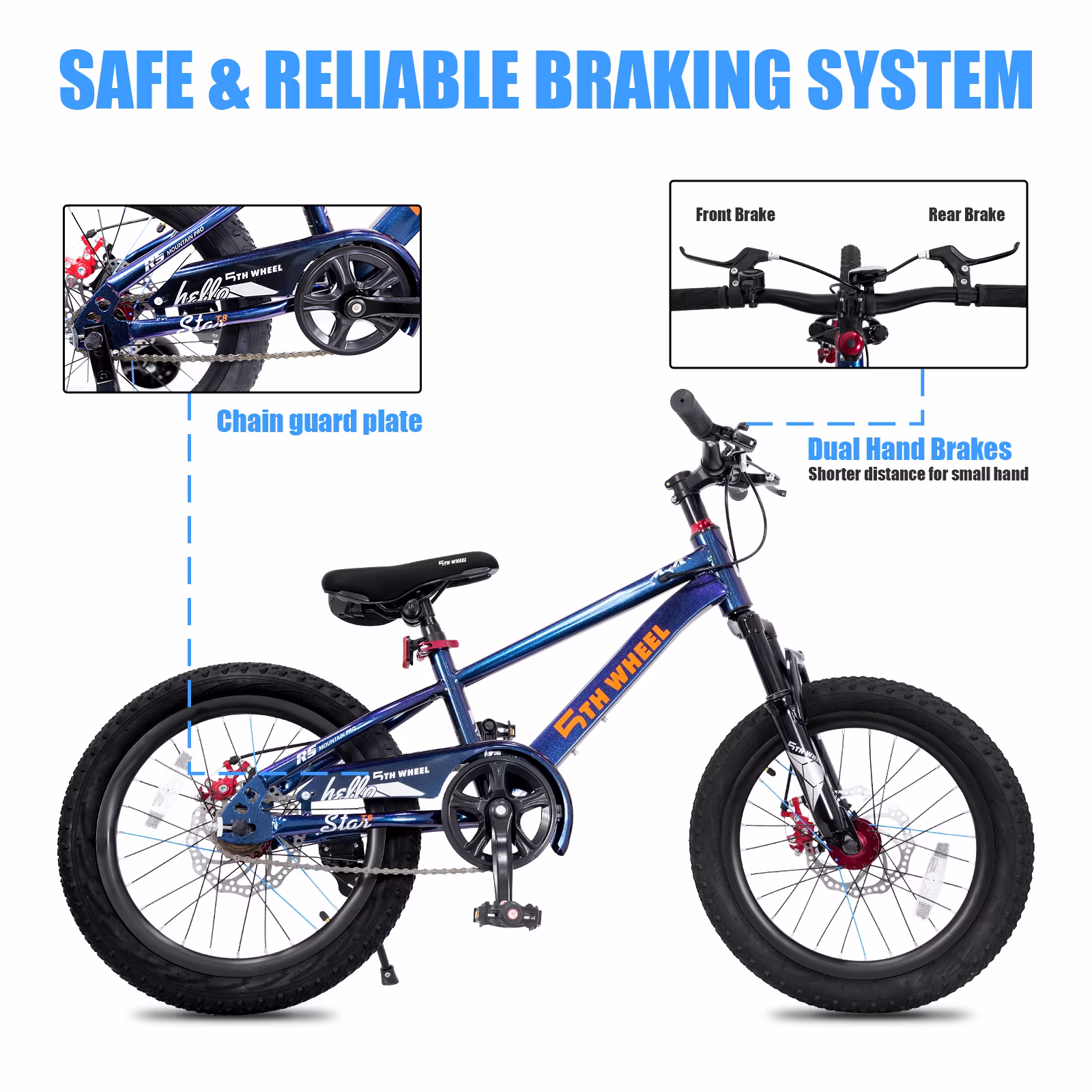 5TH WHEEL KB10-18 Kids Bike for Boys & Girls Ages 6-9, 18-Inch Bicycle for Riders 41-57 In, Adjustable Seat & Handlebar, Blue - Image 4